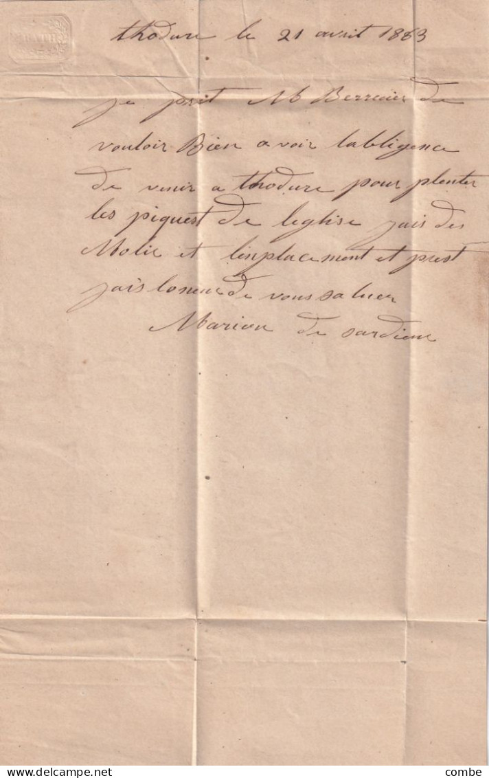 LETTRE. 22 AVR 63. N° 22. PERLÉ T22. VIRIVILLE. ISERE. GC 4295. ORIGINE RURALE OR = THODURE.  POUR GRENOBLE - 1849-1876: Classic Period