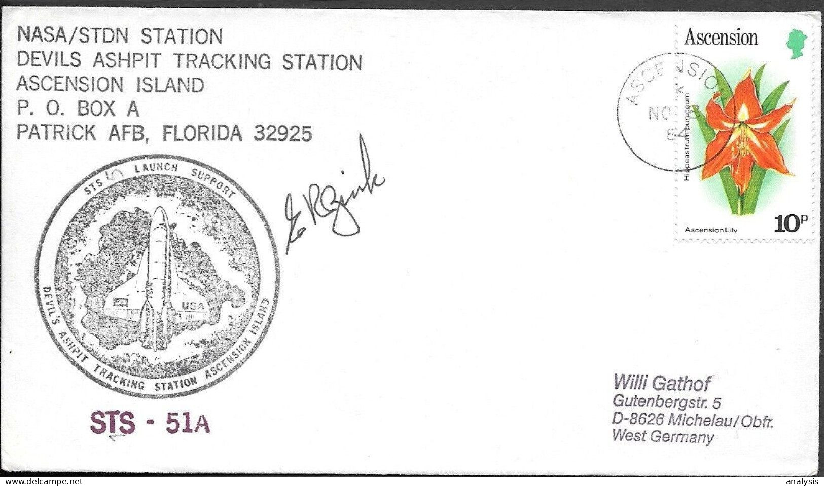 US Space Cover 1984. Discovery STS-51A Launch. NASA Ascension Tracking - Etats-Unis