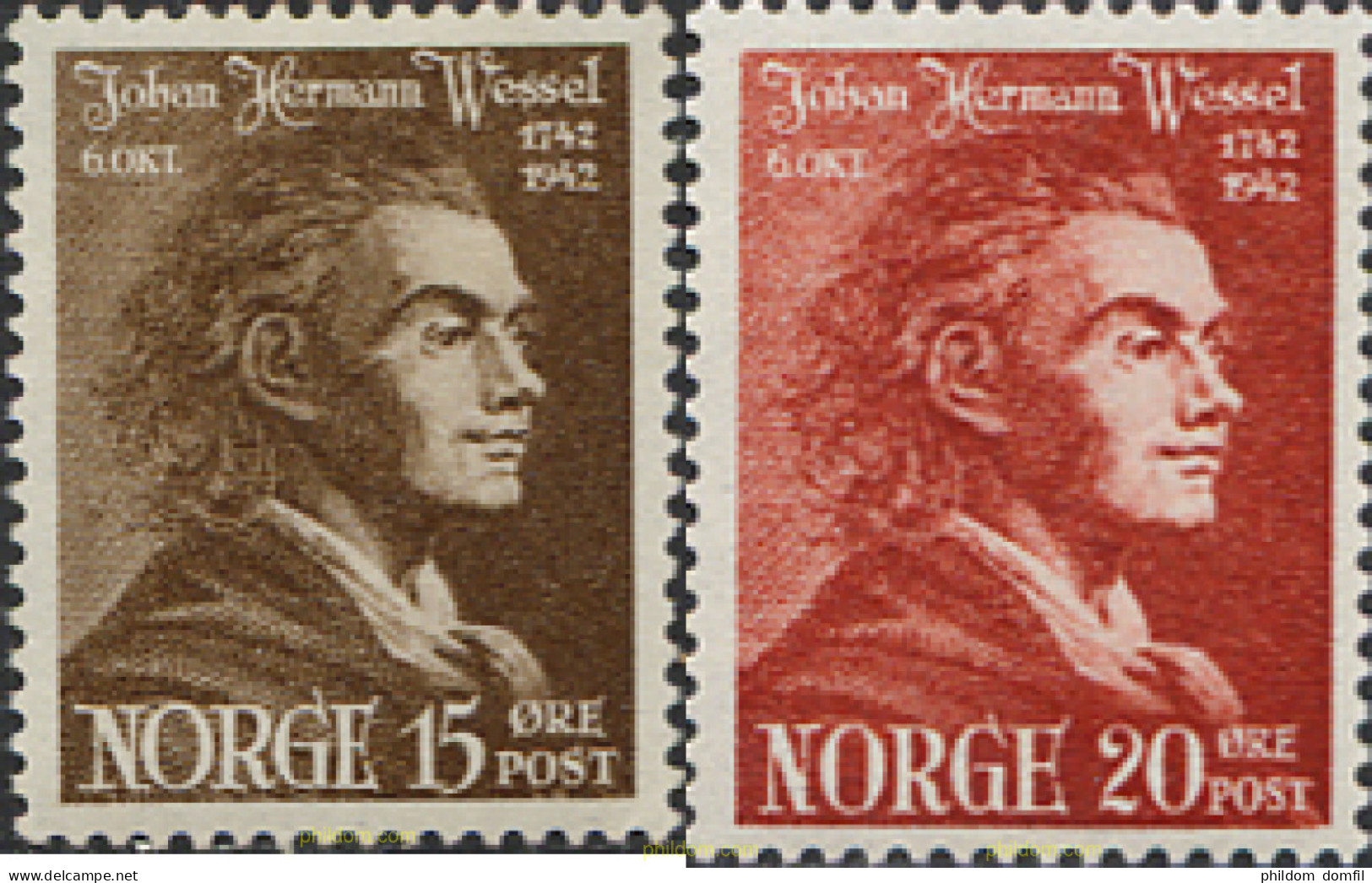 101894 MNH NORUEGA 1942 BICENTENARIO DEL NACIMIENTO DE JOHAN HERMAN WESSEL - Unused Stamps