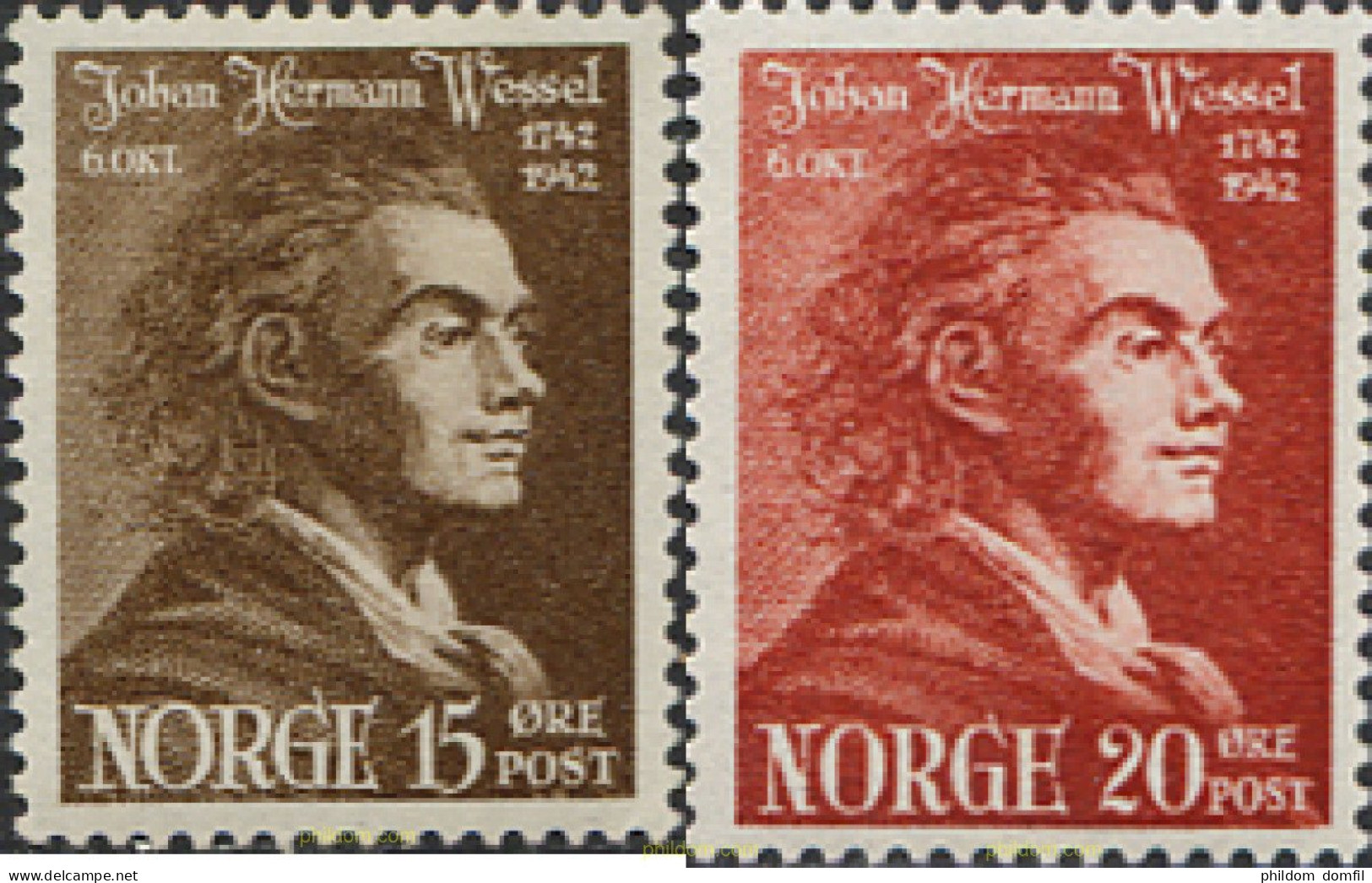 101894 MNH NORUEGA 1942 BICENTENARIO DEL NACIMIENTO DE JOHAN HERMAN WESSEL - Nuevos