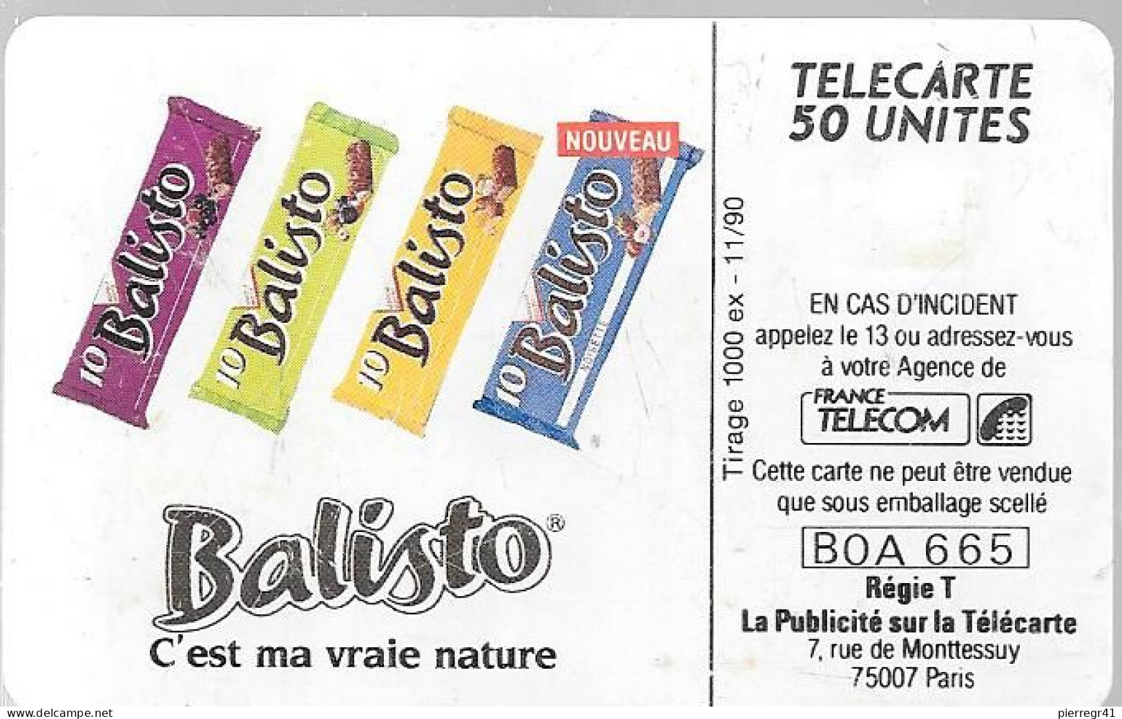 CARTE-PRIVEE-50U-GemA-D451-BALISTO-R°Laqué-N°SérieB0A665--1000Ex-Utilisé-R°/V° BE - Privées