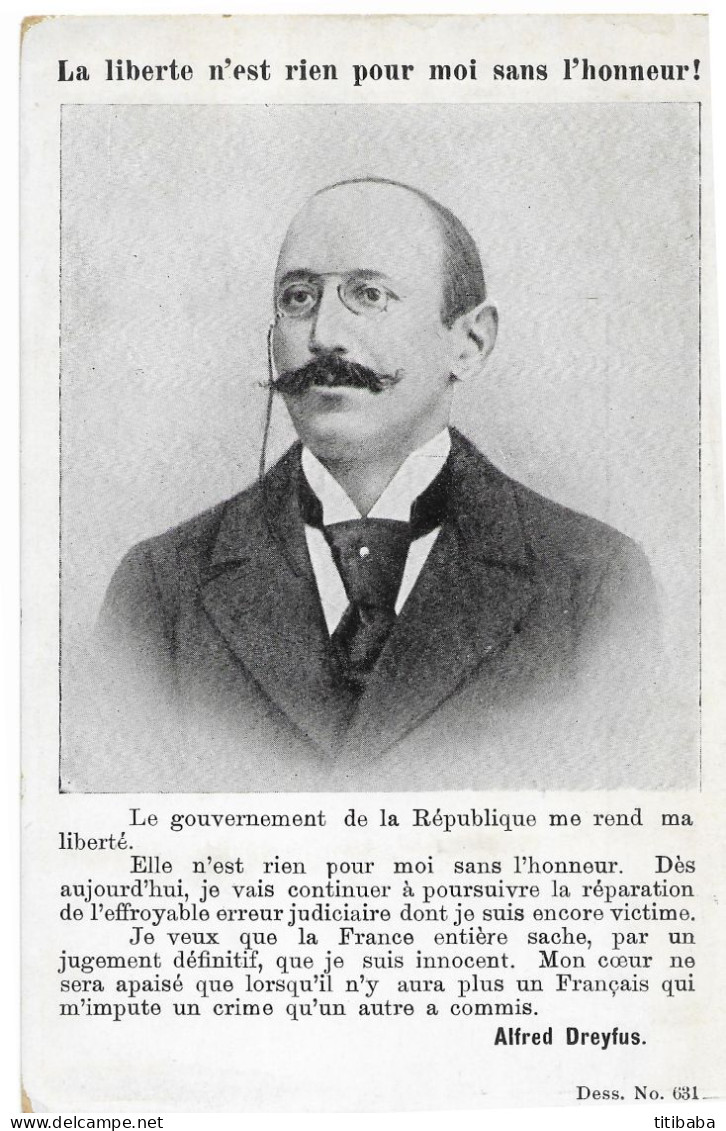 Alfred Dreyfus La Liberte N'est Rien Pour Moi Sans Honneur - Geschichte