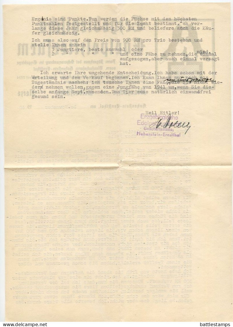 Germany 1940 Cover & Letter; Hohenstein-Ernstthal - Erzgebirgische Edelpelztierfarm To Schiplage; 12pf. Hindenburg - Briefe U. Dokumente