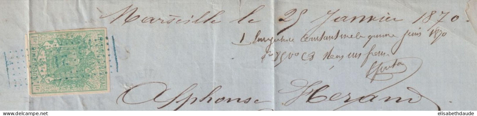 MARITIME + FISCAL ! - 1870 - BATEAU A VAP. MARSEILLE (IND 12) + TIMBRE DIMENSION 1F ! LETTRE => CONSTANTINE (ALGERIE) - 1849-1876: Période Classique