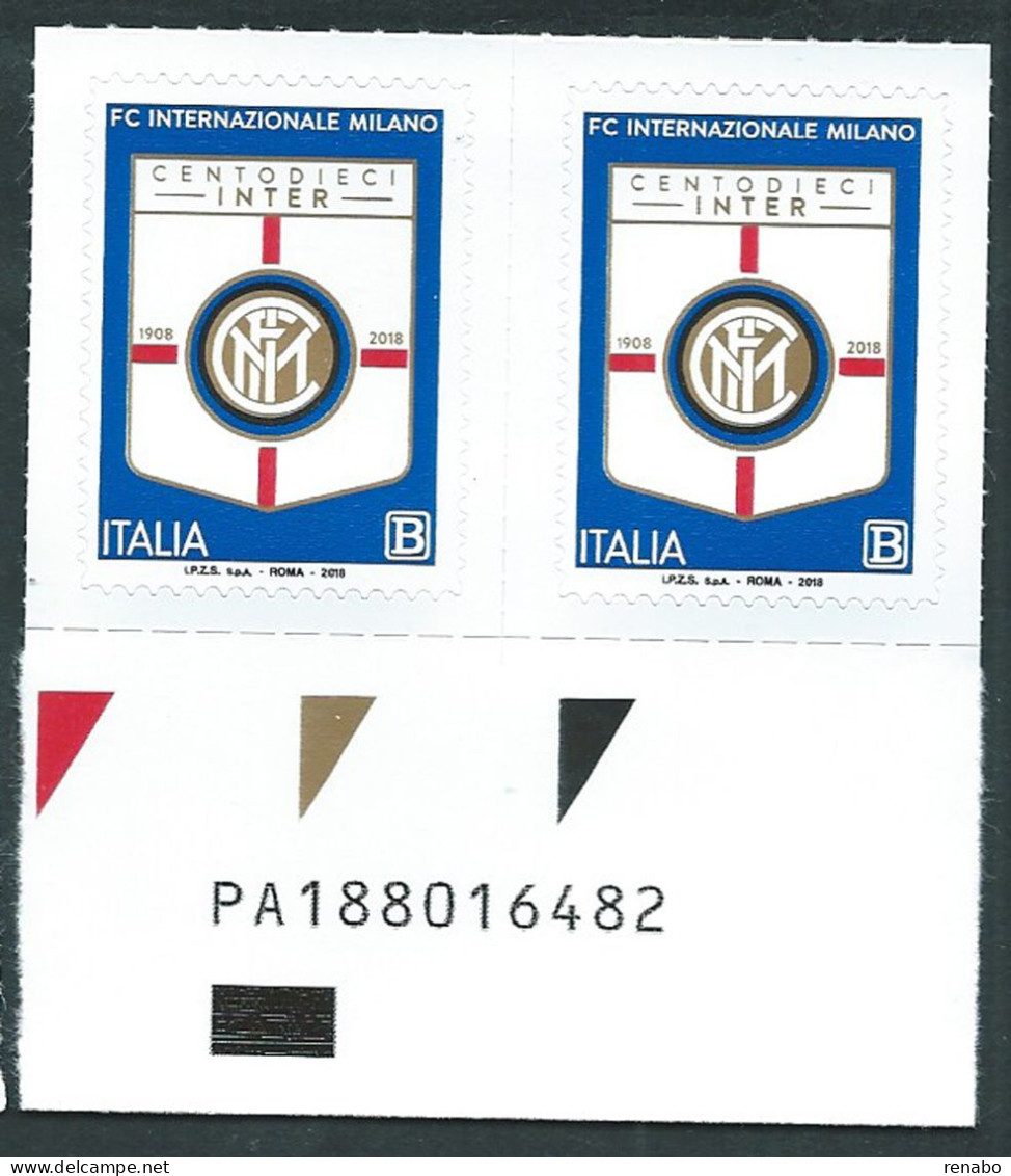 Italia 2018; F C Internazionale Milano - INTER, 110° Anniversario: Coppia Con Alfanumerico. - Barcodes