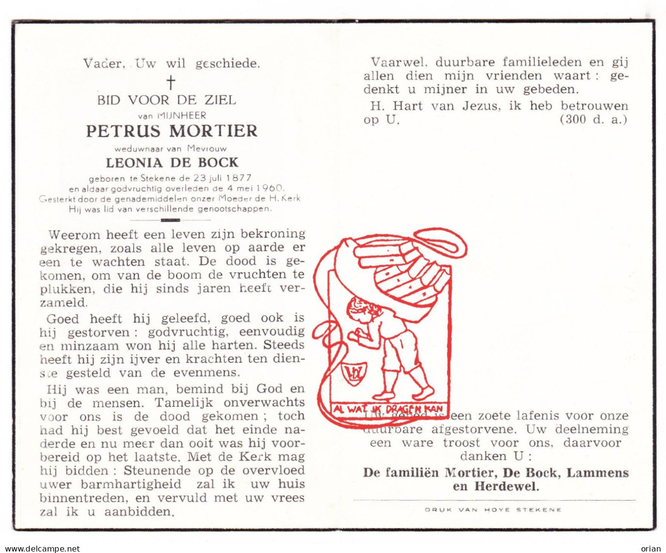 DP Petrus Mortier ° Stekene 1877 † 1960 X Leonia De Bock // Lammens Herdewel - Images Religieuses