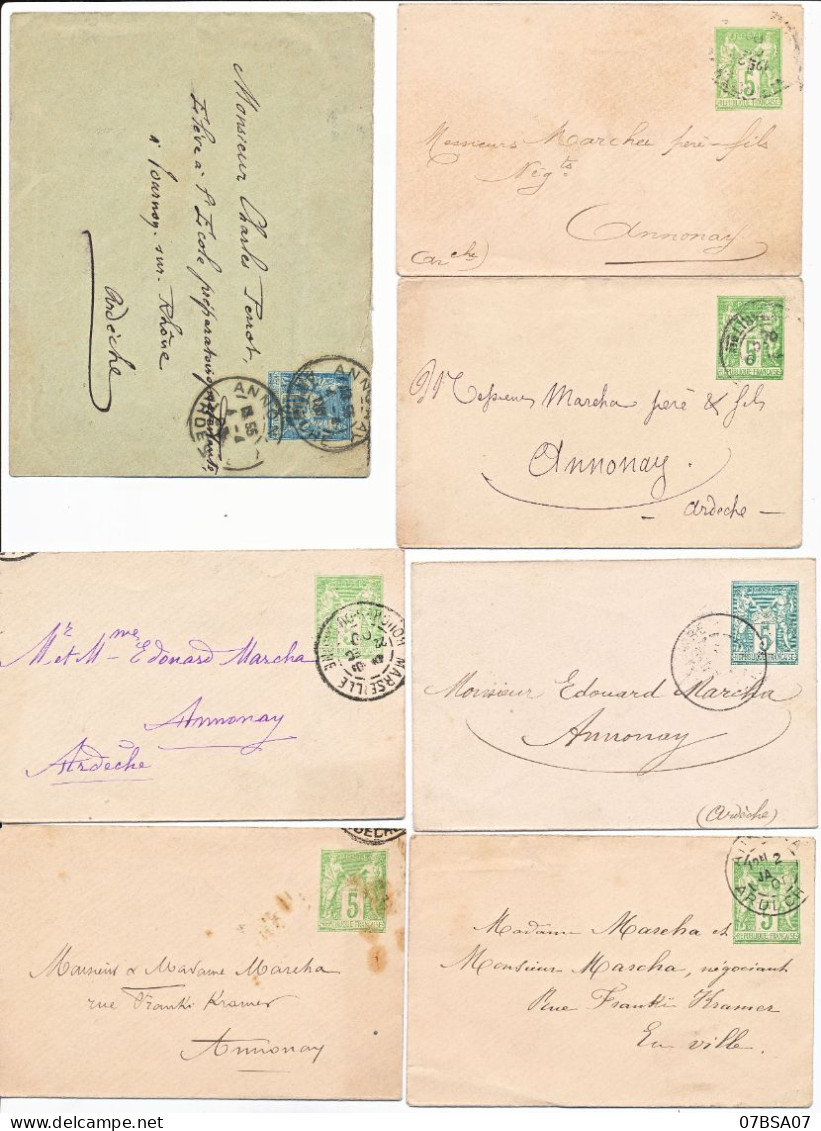 7X ENTIER ENVELOPPE SAGE MAJORITE MIGNONNETTE - 1876-1898 Sage (Type II)