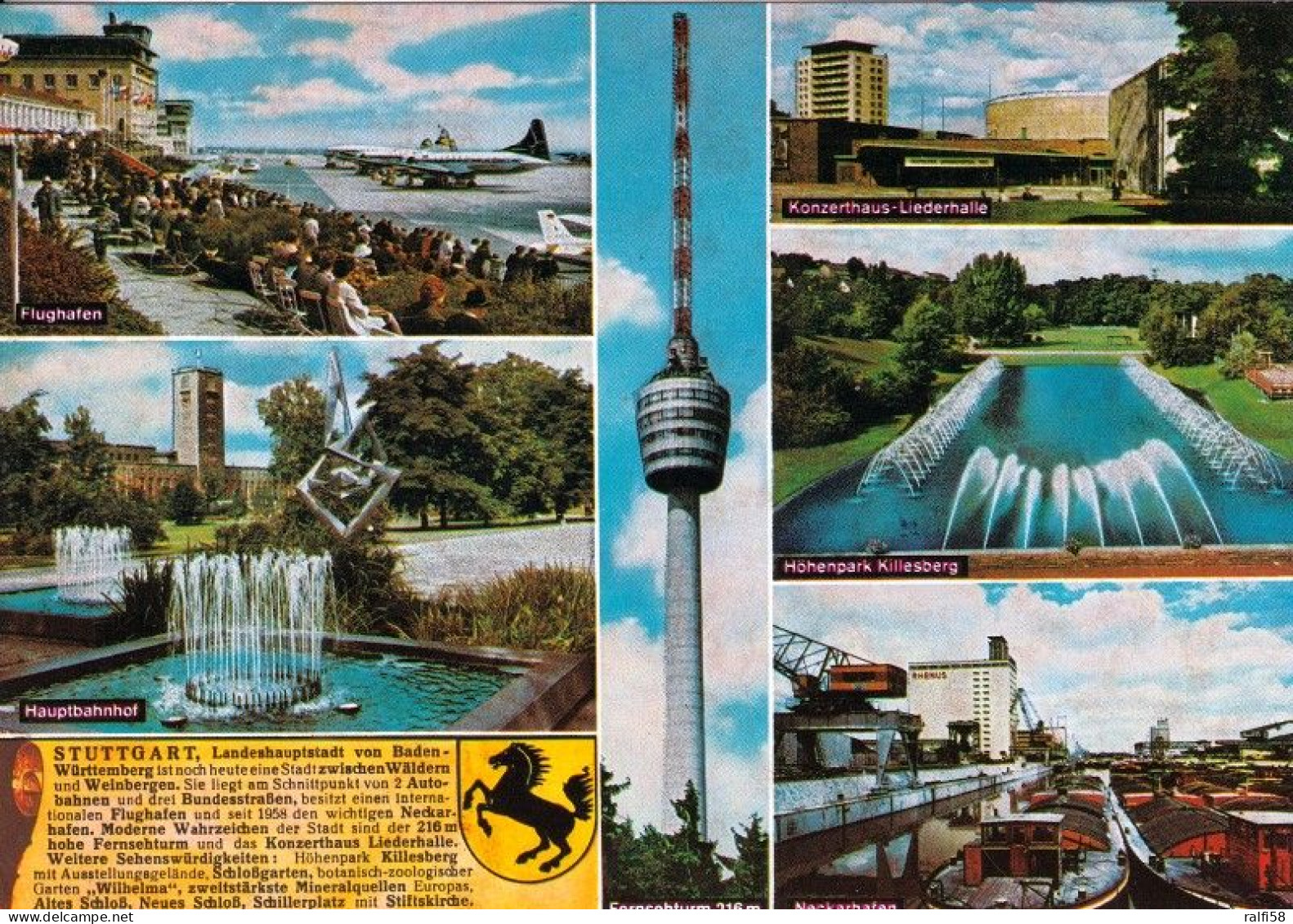 1 AK Germany / B-W * Chronikkarte Der Stadt Stuttgart Wappen, Flughafen, Hauptbahnhof, Konzerthaus, Fernsehturm, Hafen * - Stuttgart