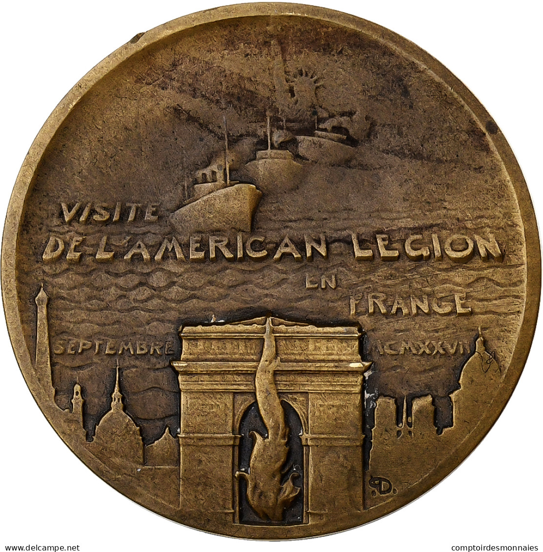 France, Médaille, Visit Of The American Legion To Paris, 1927, Bronze, Dautel - Other & Unclassified