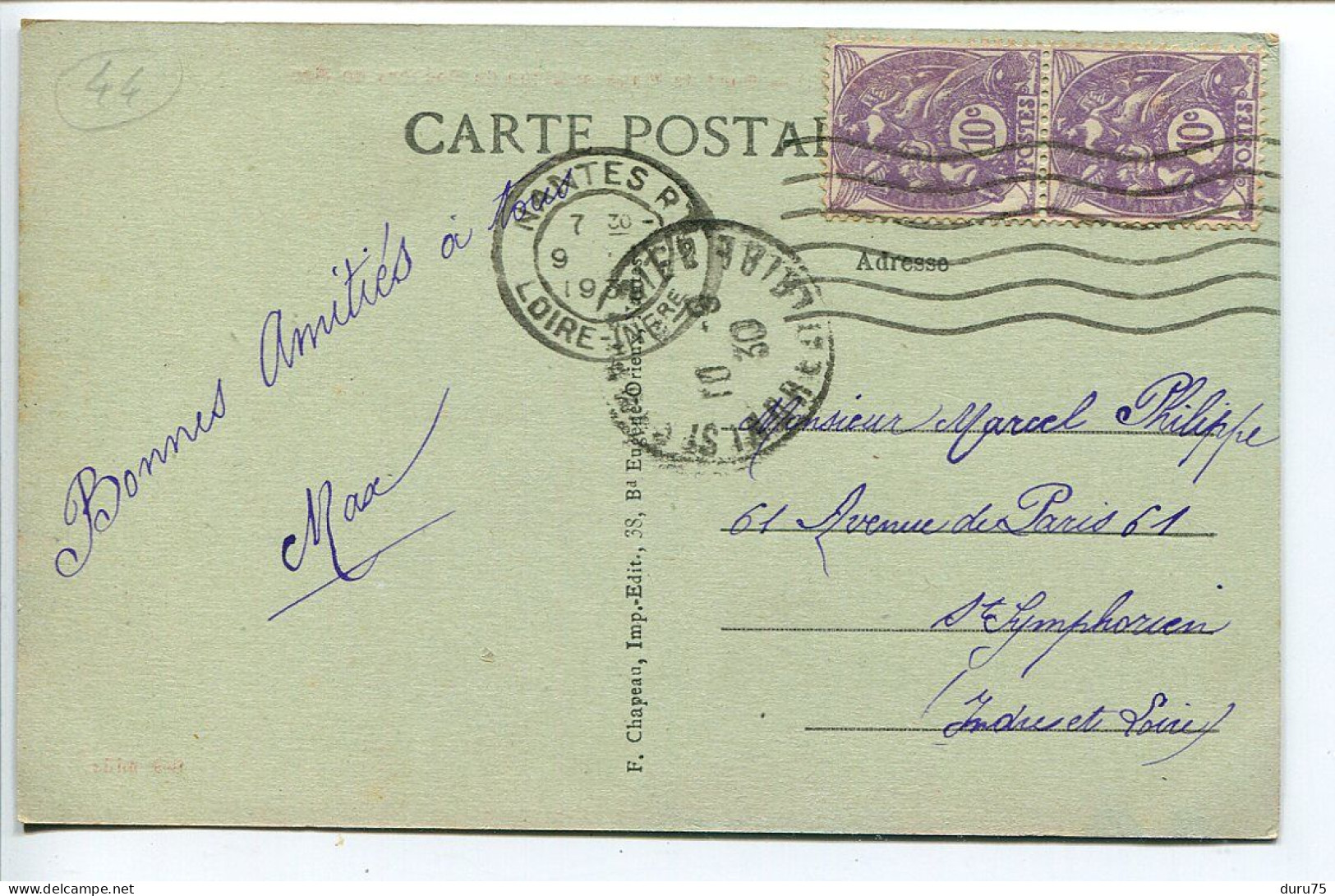 Voyagé 1930 Timbre Paire Type Blanc 10c Violet Sur CP Couleur LA BERNERIE Bord De Plage Et Digue De Rochers En Mer - La Bernerie-en-Retz