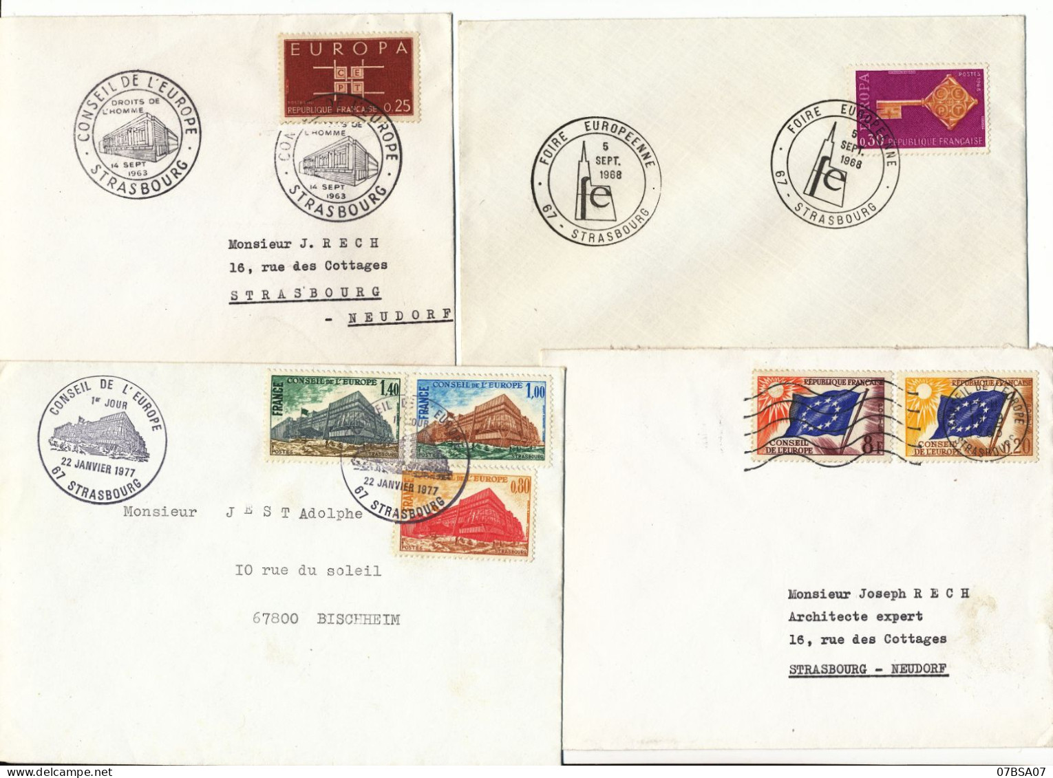 4X ENVELOPPE OBLIT CONSEIL EUROPE - Lettres & Documents