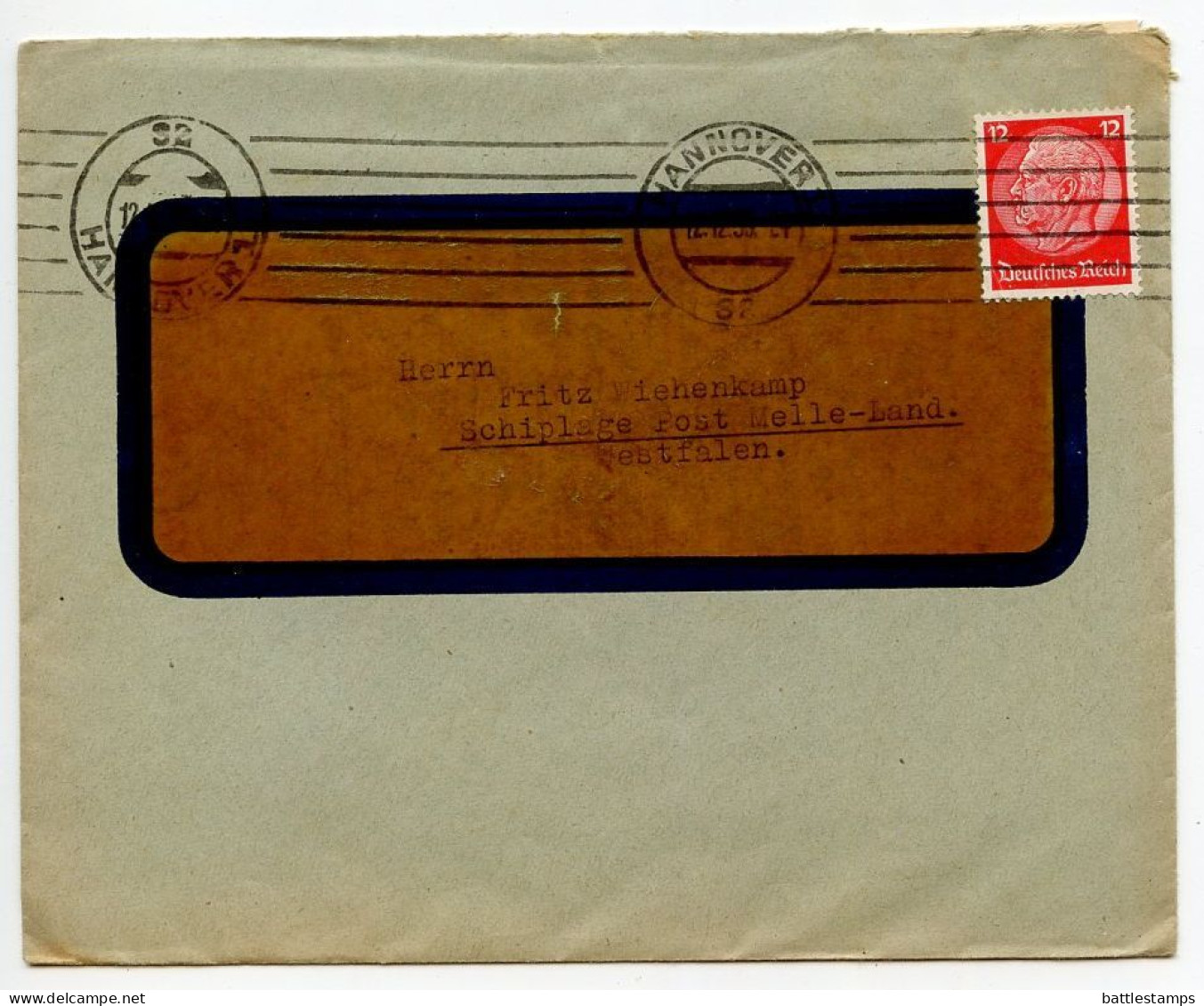 Germany 1939 Cover & Letter; Hannover - H. Mengeling, Tierzüchterei To Schiplage; 12pf. Hindenburg - Cartas & Documentos