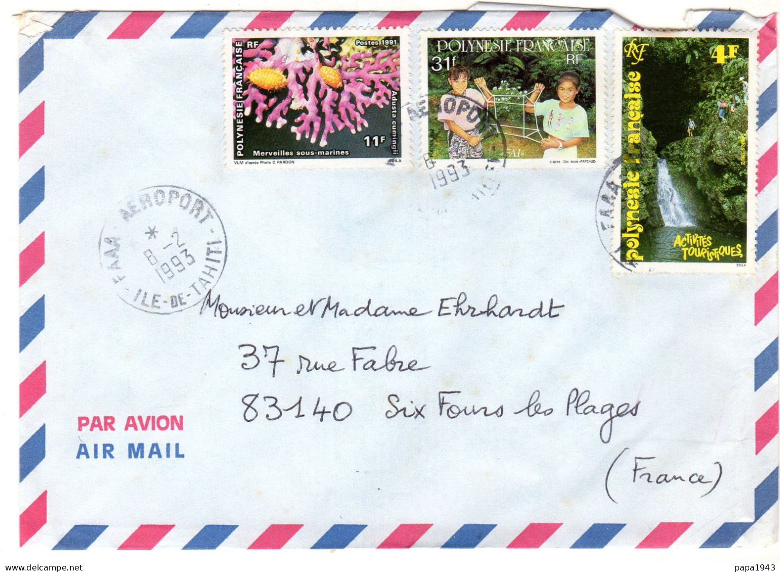 1993  CAD  FAAA - AEROPORT TAHITI  Envoyée à SIX FOURS 83 - Covers & Documents