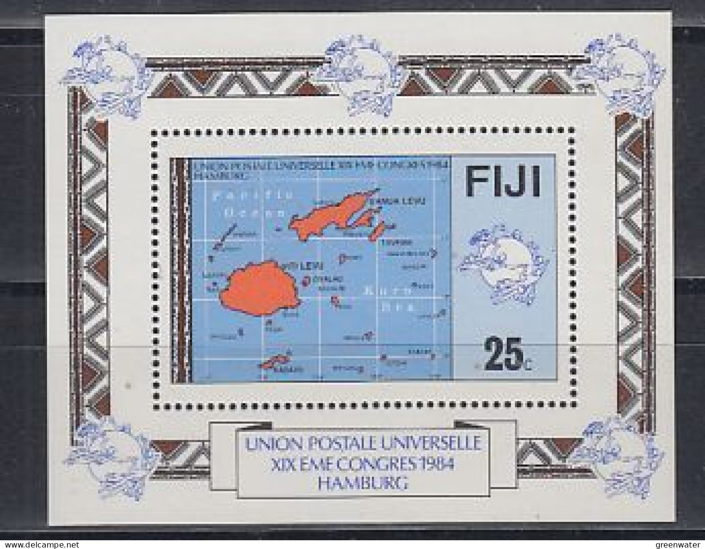 Fidji  1984 World Post Congress Hamburg / Map M/s  ** Mnh  (59834) - Fiji (1970-...)