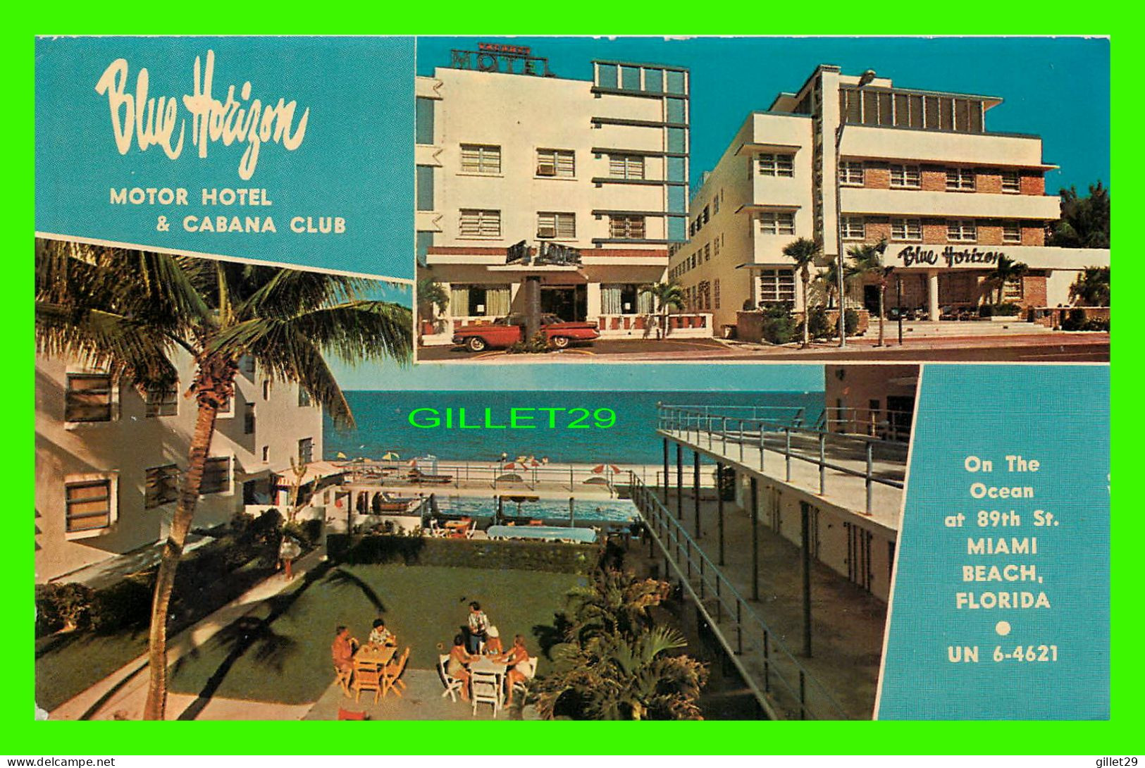 MIAMI BEACH, FL -  BLUE HORIZON MOTOR HOTEL & CABANA CLUB - 4 MULTIVUES - TRAVEL IN 1965 - DEXTER PRESS INC - - Miami Beach