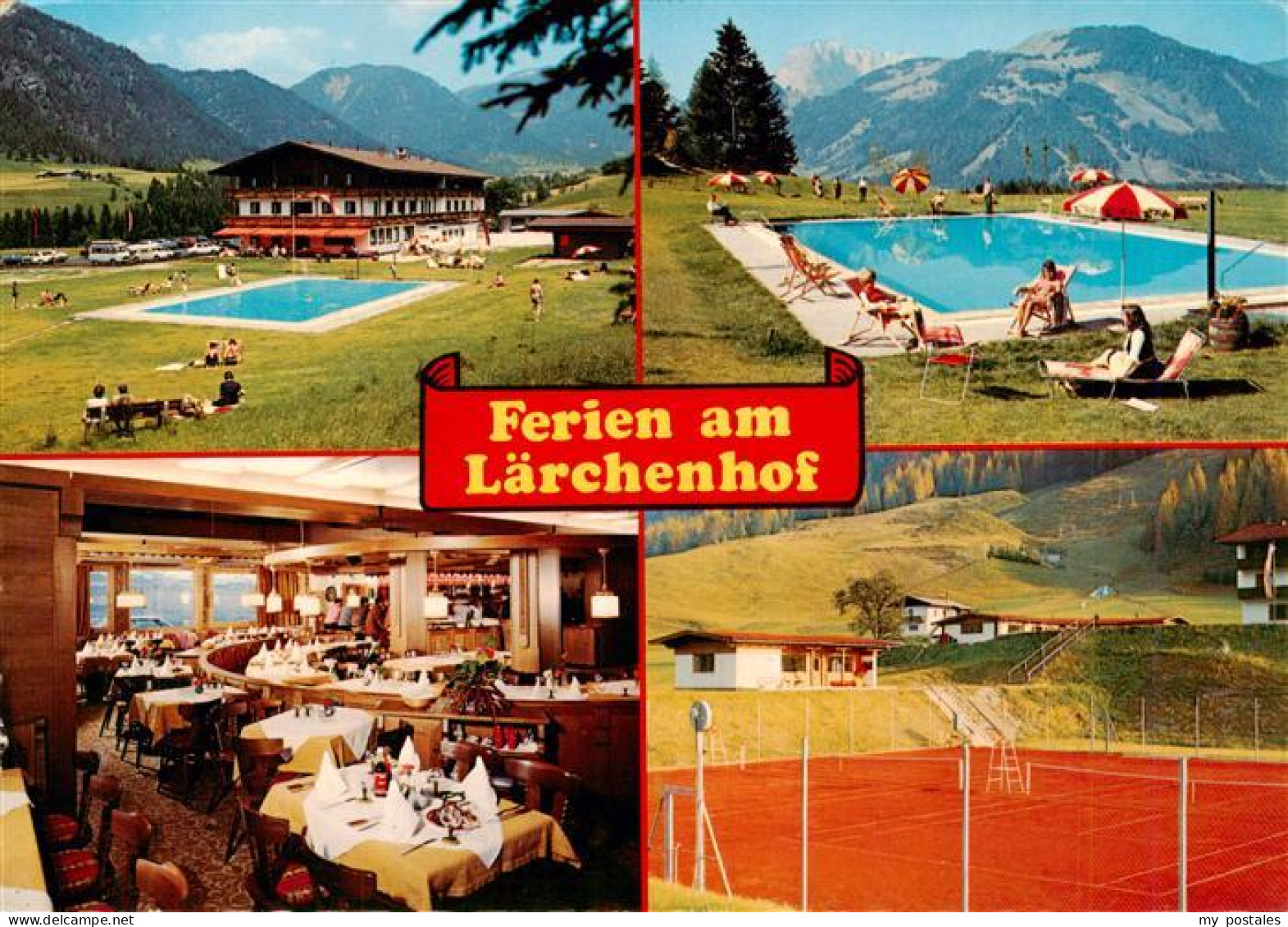 73946229 Erpfendorf_Tirol_AT Gasthof Laerchenhof Schwimmbad Gastraum Tennisplatz - Autres & Non Classés