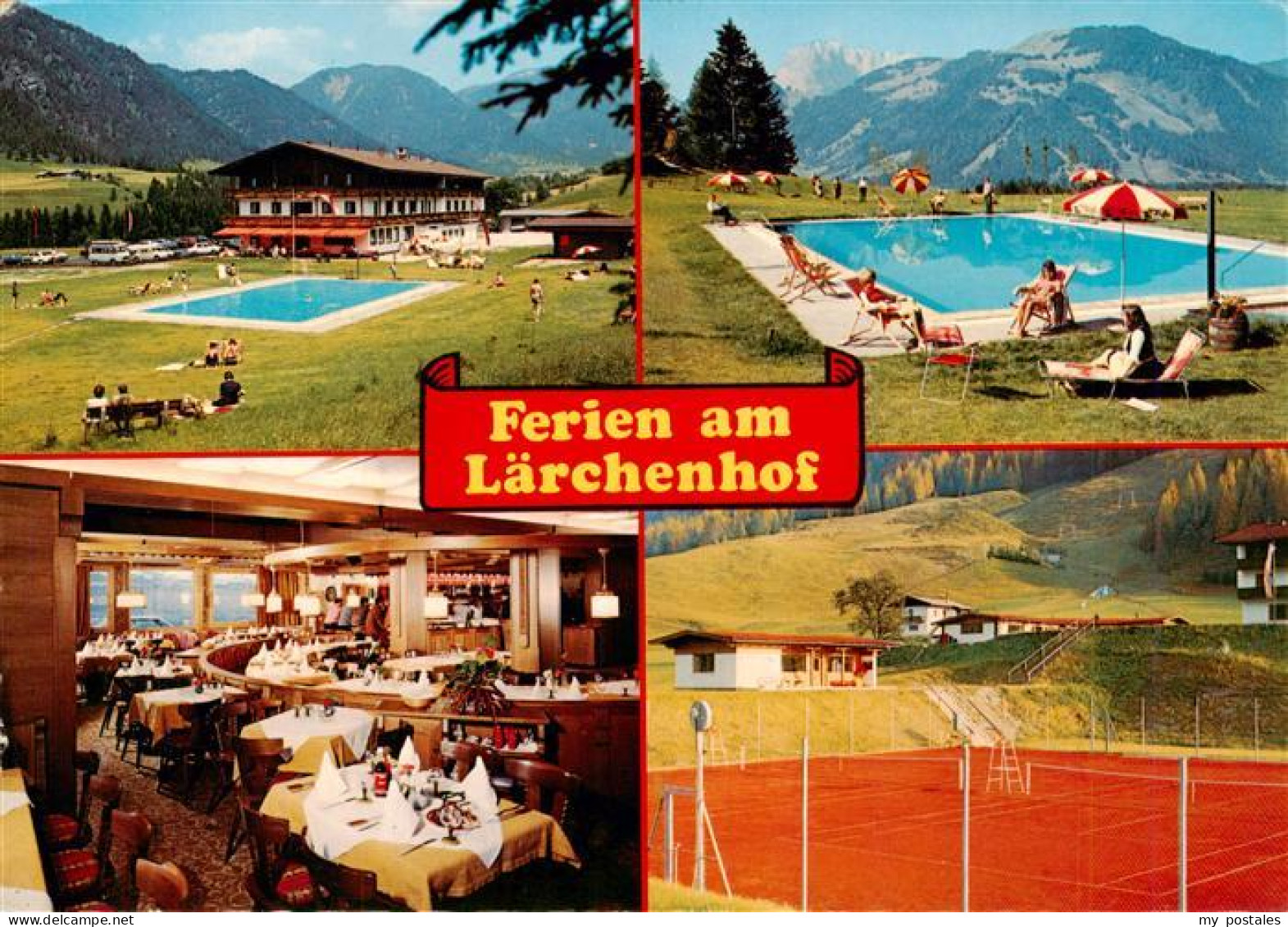 73946229 Erpfendorf_Tirol_AT Gasthof Laerchenhof Schwimmbad Gastraum Tennisplatz - Sonstige & Ohne Zuordnung