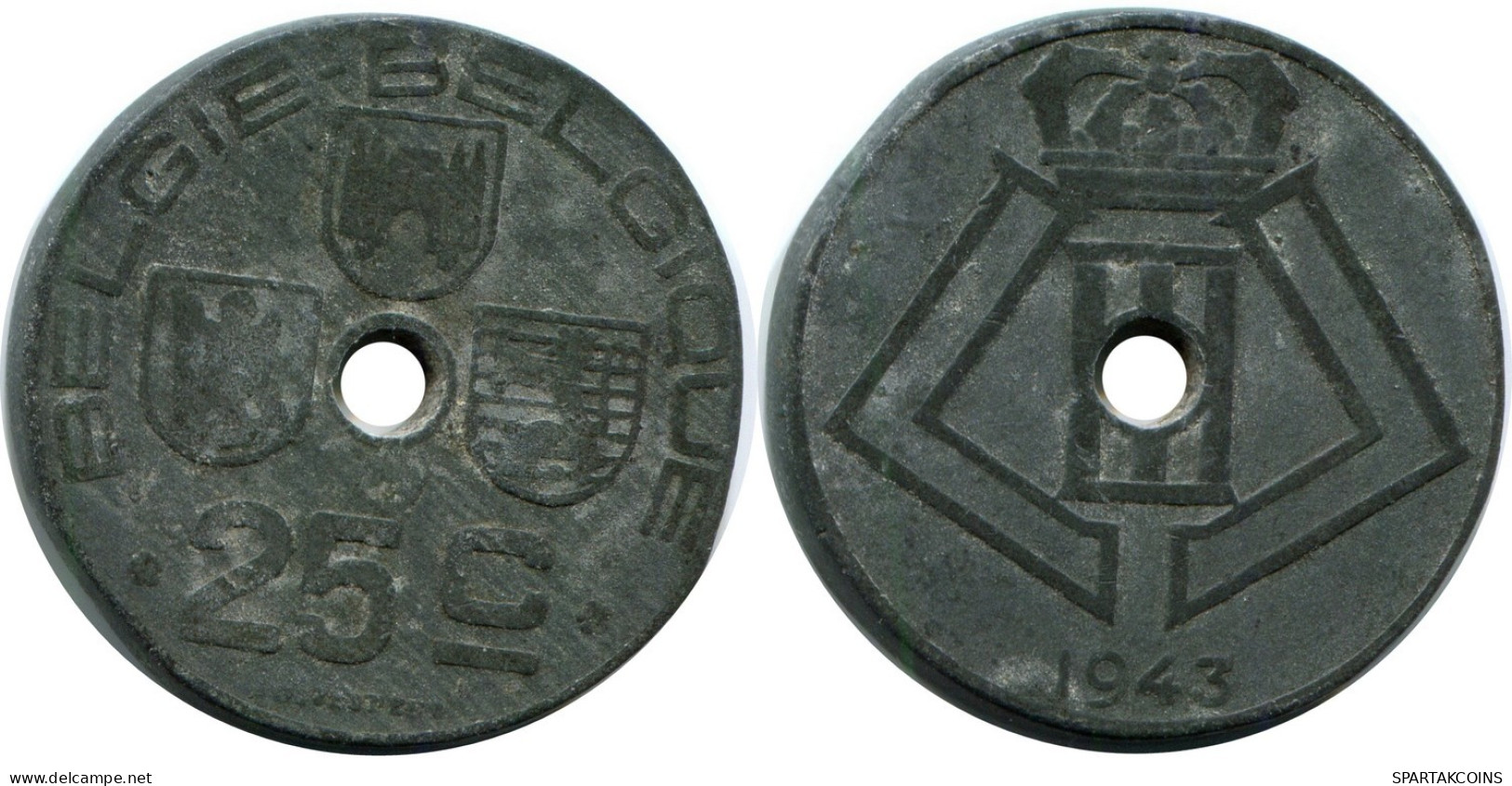 25 CENTIMES 1943 BELGIUM Coin #AW979.U.A - 25 Cent