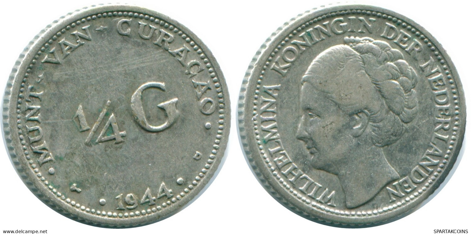 1/4 GULDEN 1944 CURACAO Netherlands SILVER Colonial Coin #NL10645.4.U.A - Curaçao