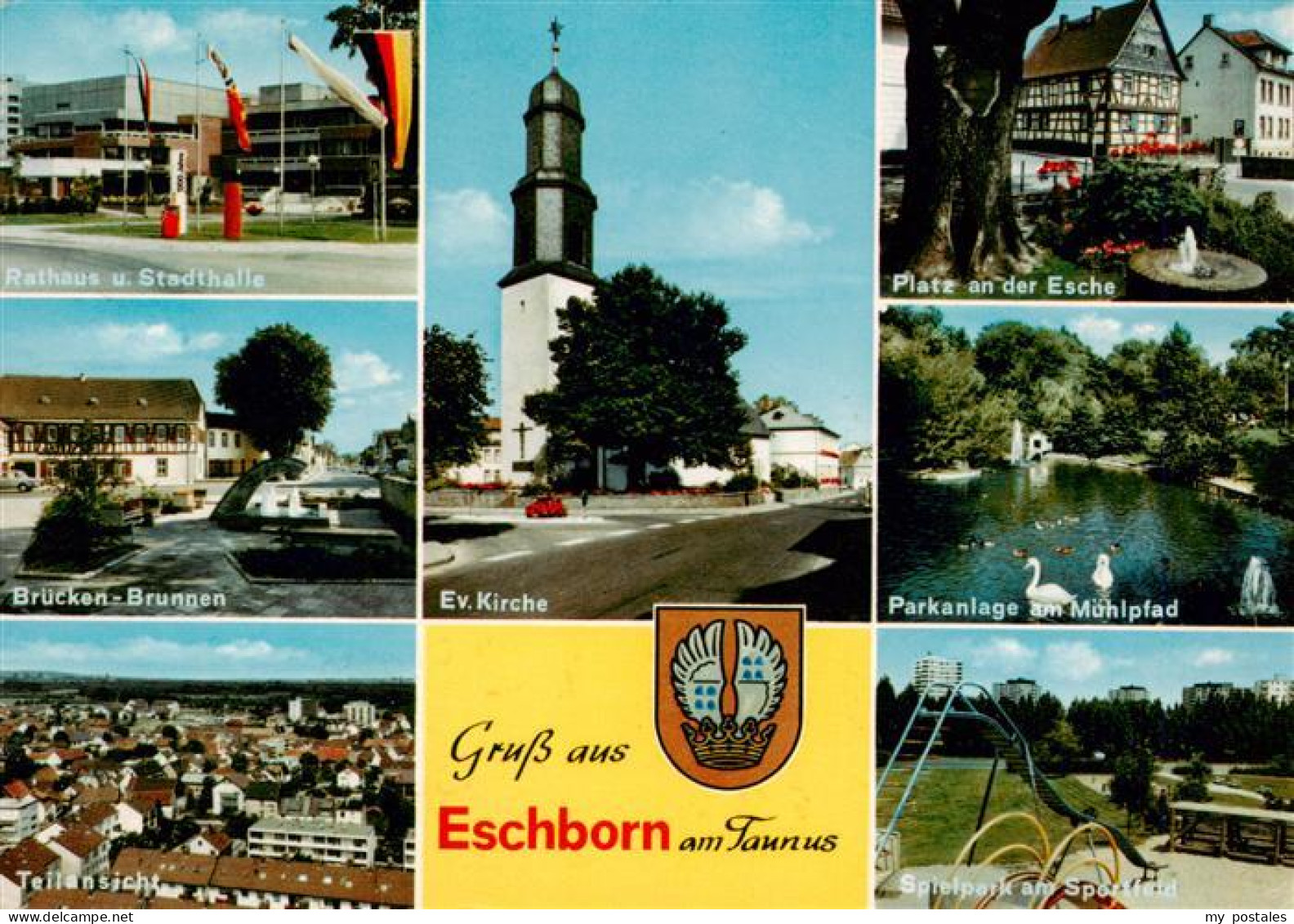 73946175 Eschborn Rathaus Stadthalle Platz An Der Esche Brueckenbrunnen Kirche P - Other & Unclassified