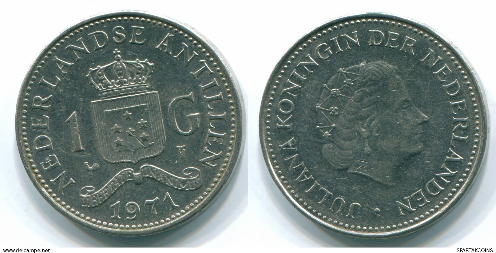 1 GULDEN 1971 ANTILLES NÉERLANDAISES Nickel Colonial Pièce #S11983.F.A - Antilles Néerlandaises