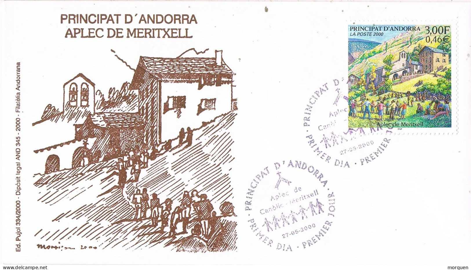 55111. Carta F.D.C. ANDORRA Francesa 2000. Aplec De Virgen Meritxell. Fiestas Y Tradiciones - FDC