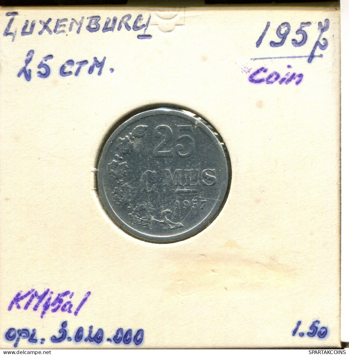 25 CENTIMES 1957 LUXEMBURG LUXEMBOURG Münze #AT192.D.A - Luxembourg