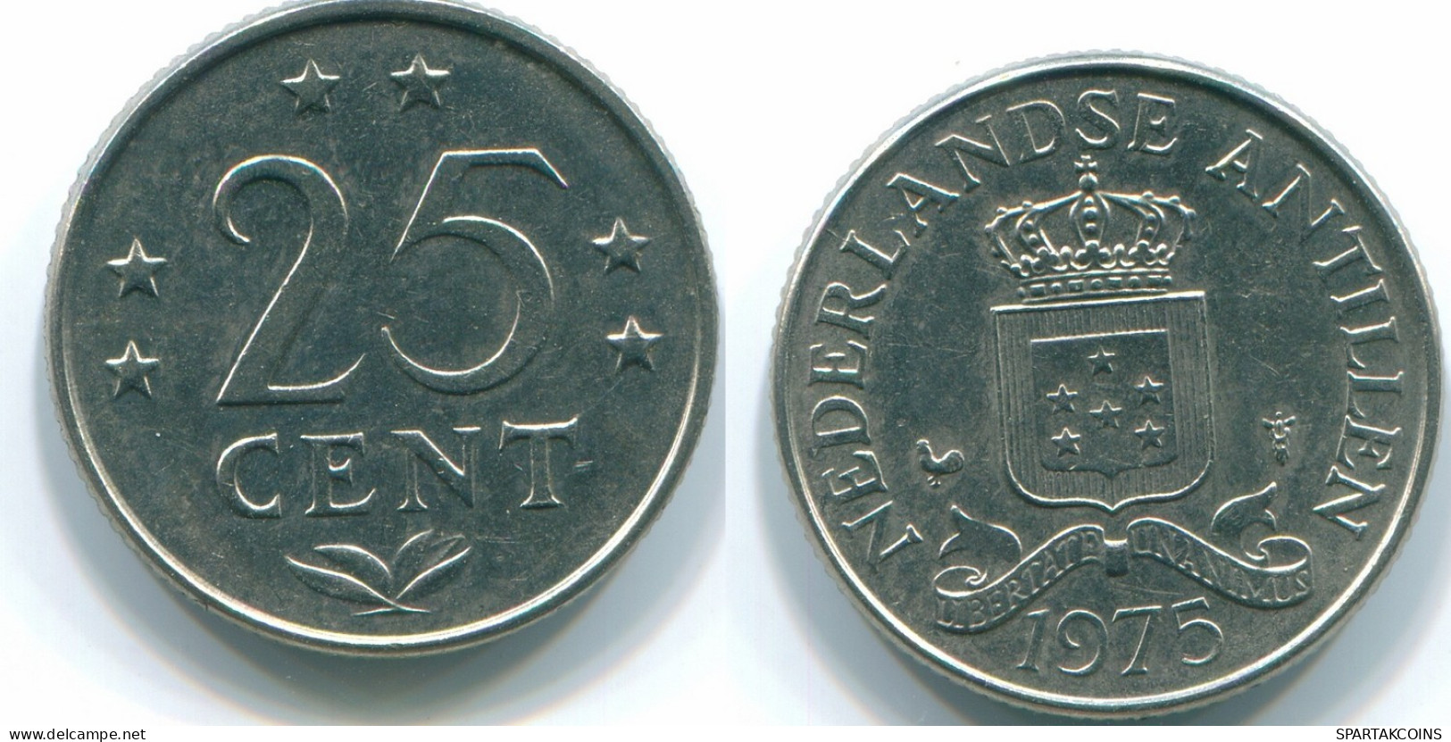 25 CENTS 1975 NIEDERLÄNDISCHE ANTILLEN Nickel Koloniale Münze #S11623.D.A - Niederländische Antillen