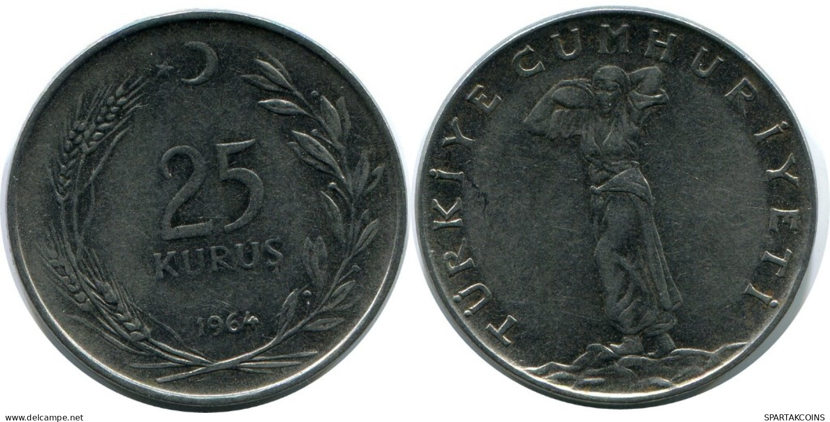25 KURUS 1964 TURKEY Coin #AH819.U.A - Turkey