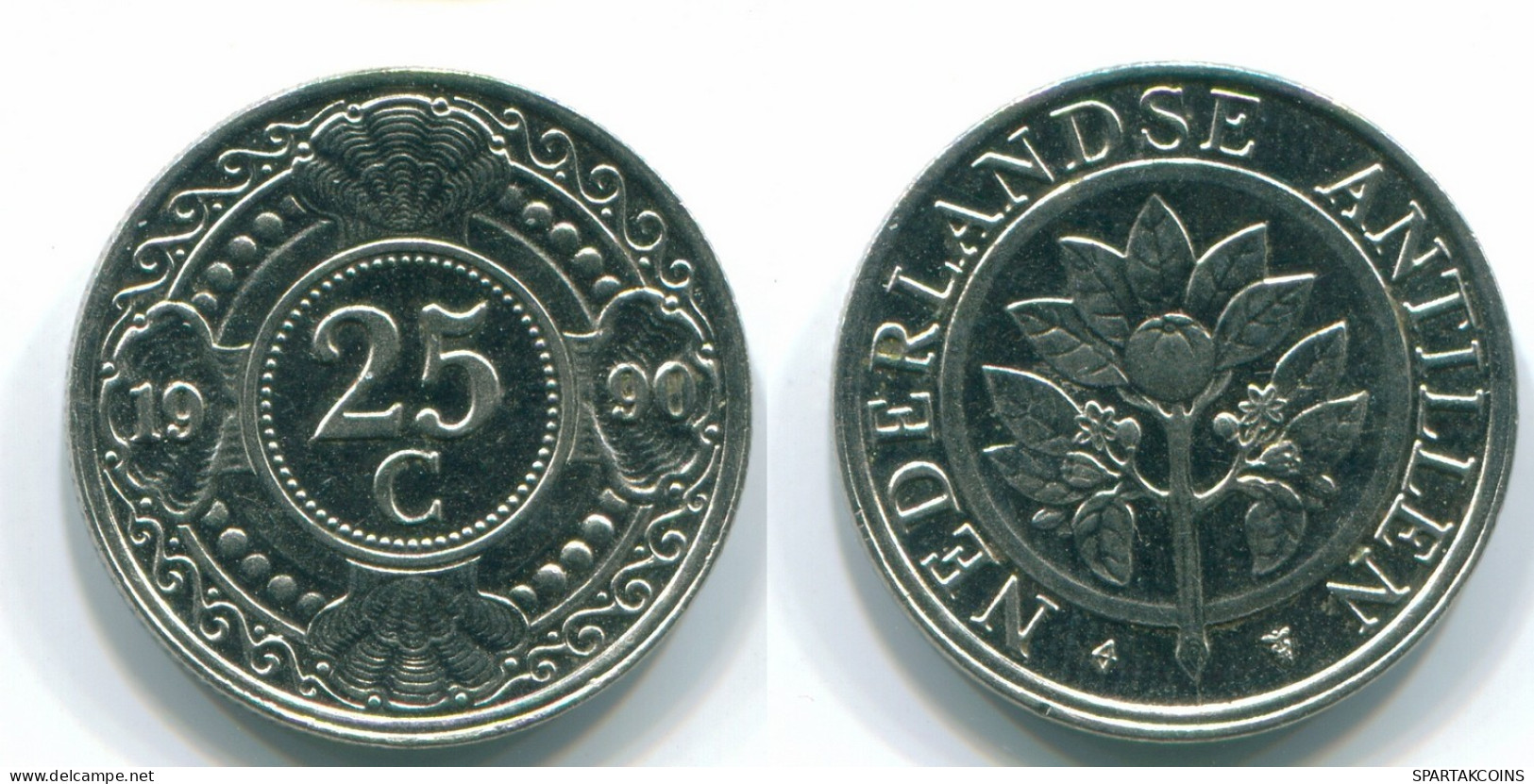 25 CENTS 1990 ANTILLES NÉERLANDAISES Nickel Colonial Pièce #S11266.F.A - Niederländische Antillen