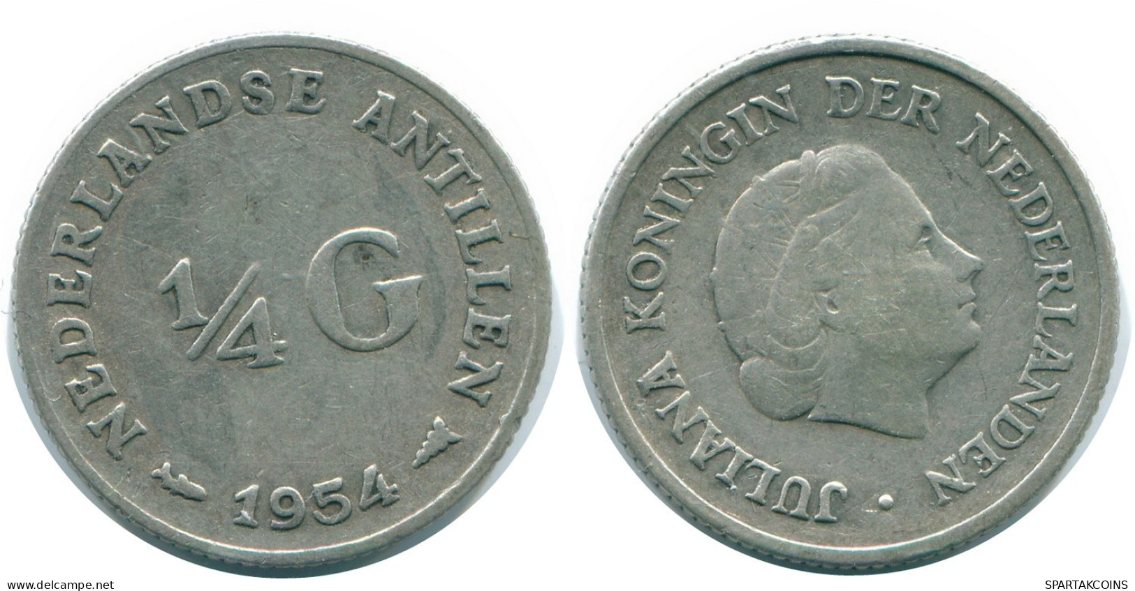 1/4 GULDEN 1954 NETHERLANDS ANTILLES SILVER Colonial Coin #NL10855.4.U.A - Niederländische Antillen