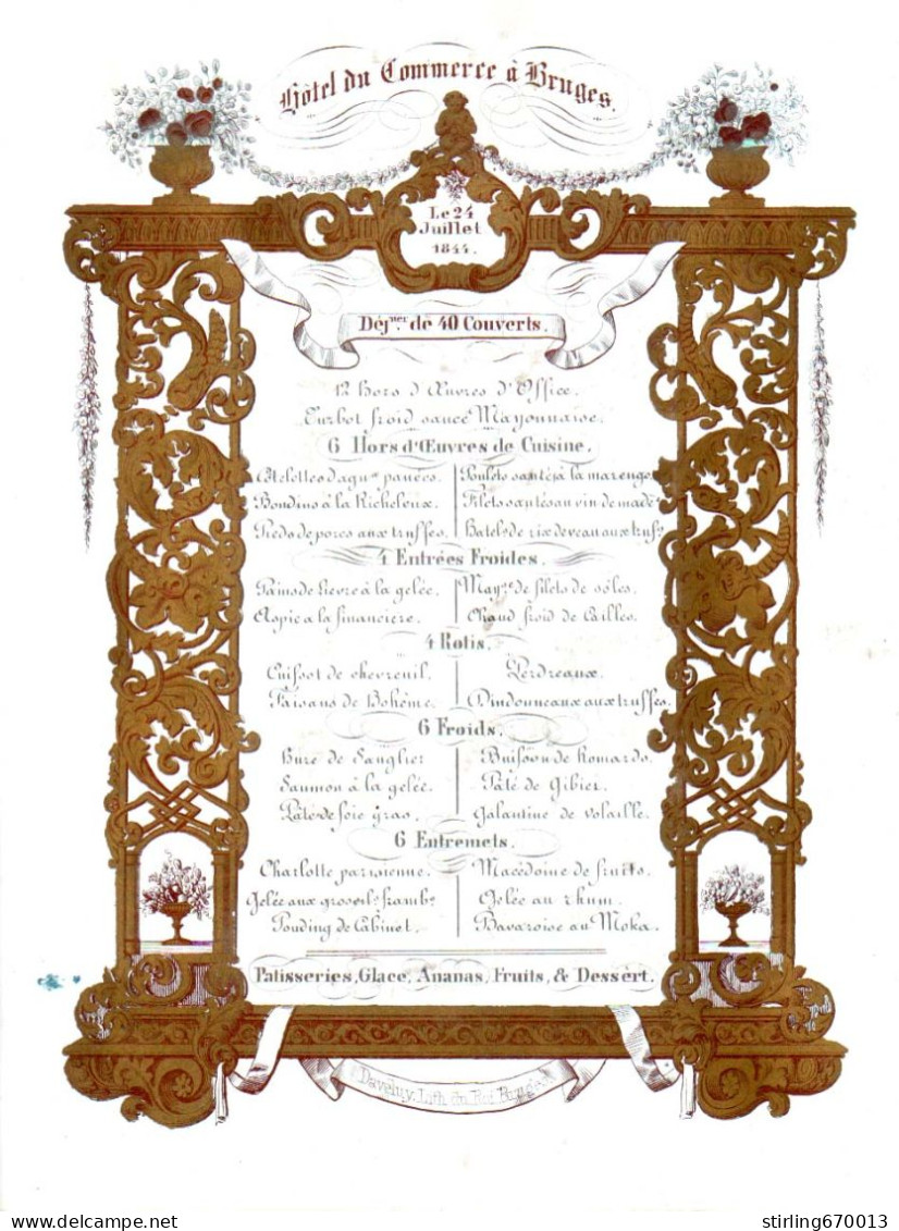 DE 1906 - Carte Porcelaine - Menu D'Hotel Du Commerce, Bruges, 1844 Imp Daveluy - Autres & Non Classés