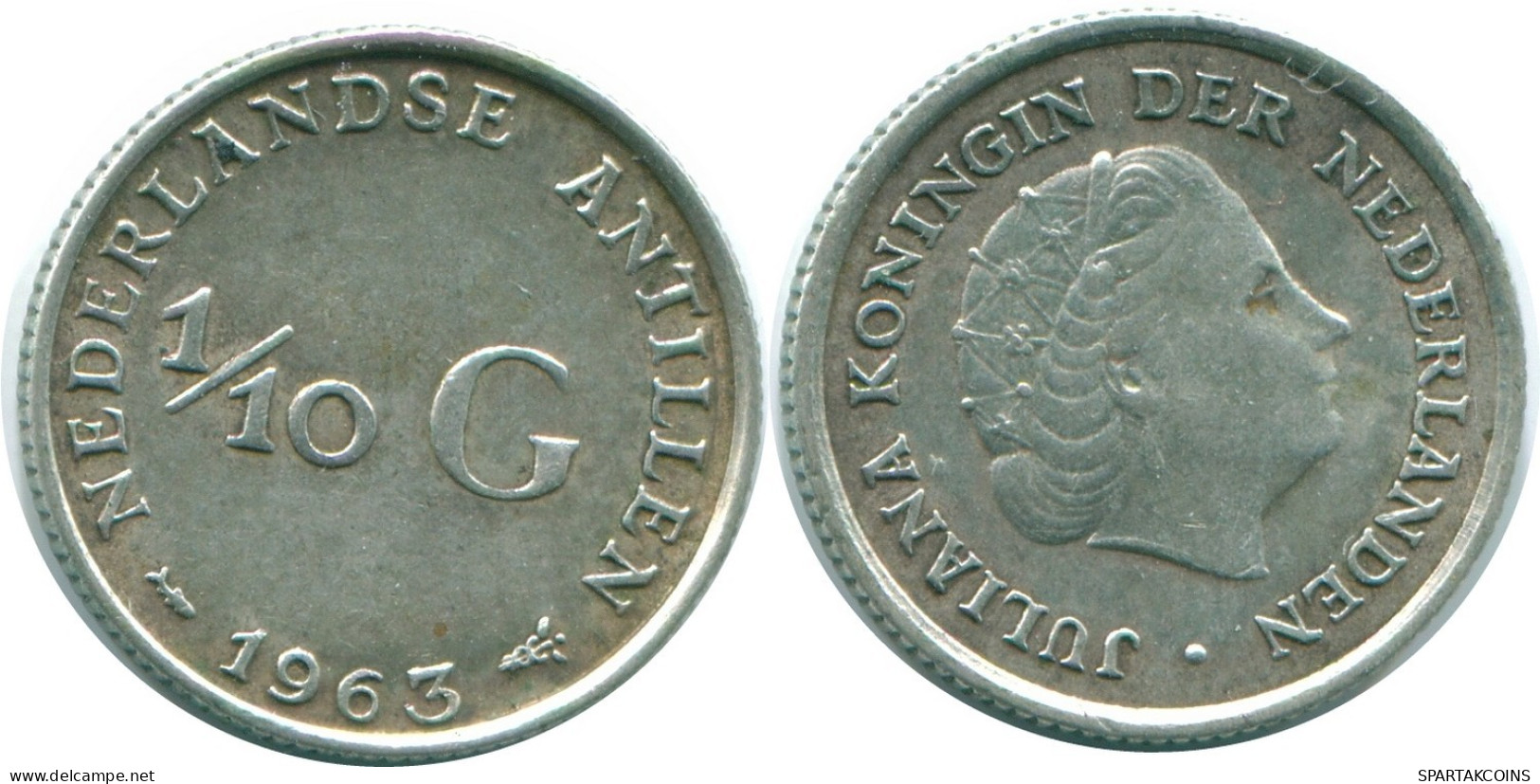 1/10 GULDEN 1963 NETHERLANDS ANTILLES SILVER Colonial Coin #NL12487.3.U.A - Niederländische Antillen