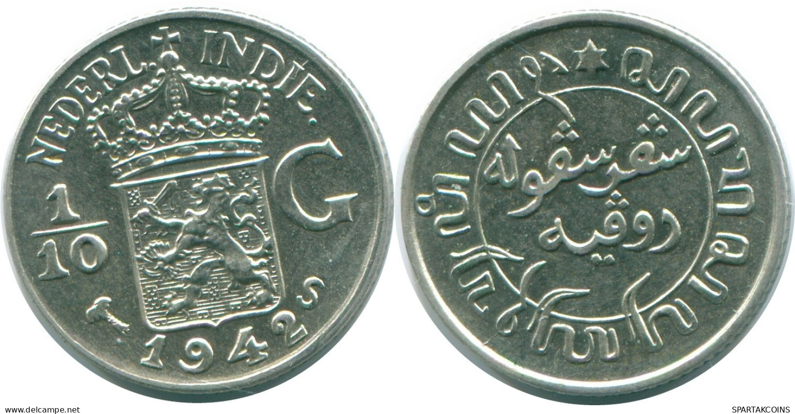 1/10 GULDEN 1942 INDES ORIENTALES NÉERLANDAISES ARGENT Colonial Pièce #NL13846.3.F.A - Niederländisch-Indien