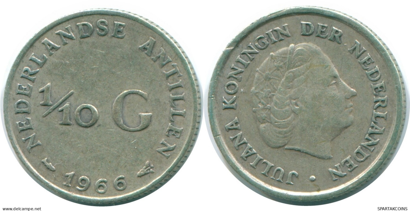 1/10 GULDEN 1966 ANTILLAS NEERLANDESAS PLATA Colonial Moneda #NL12879.3.E.A - Niederländische Antillen