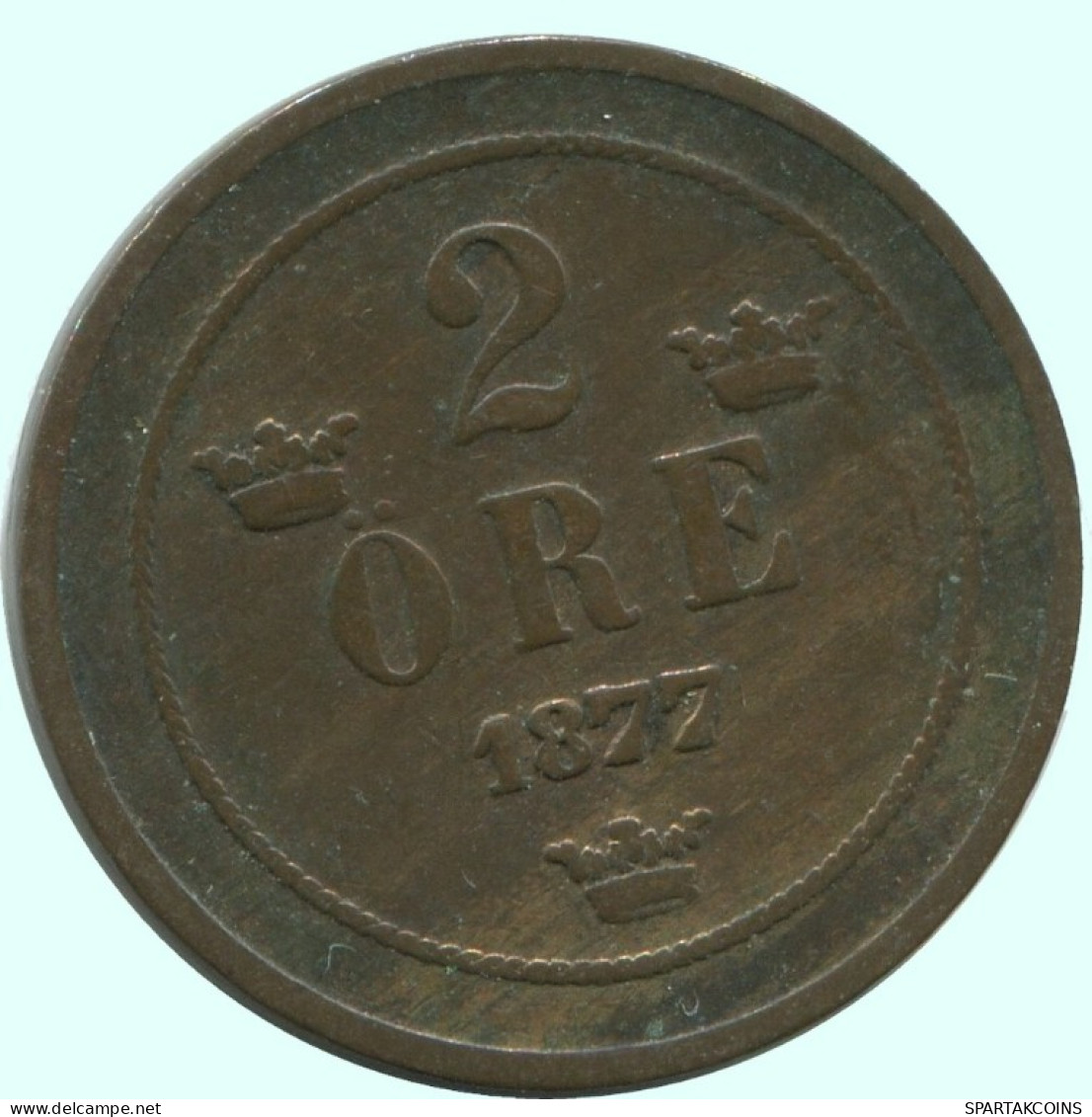 2 ORE 1877 SCHWEDEN SWEDEN Münze #AC928.2.D.A - Sweden