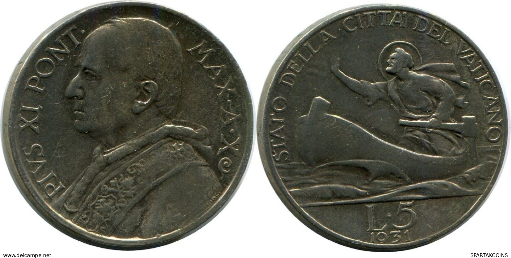 5 LIRE 1931 VATICAN Coin Pius XI (1922-1939) Silver #AH333.16.U.A - Vaticaanstad