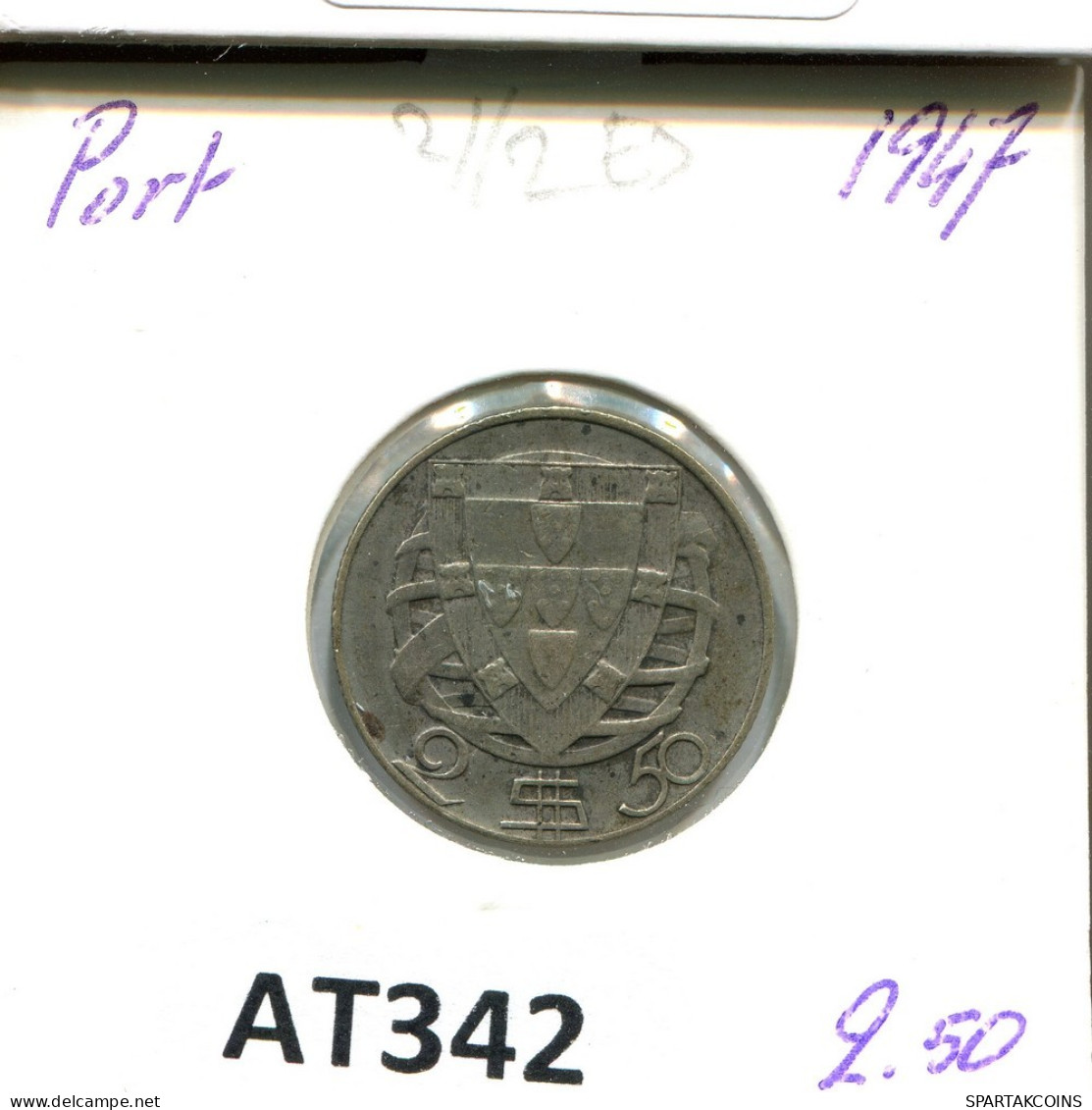 2$50 ESCUDOS 1947 PORTUGAL Münze #AT342.D.A - Portugal