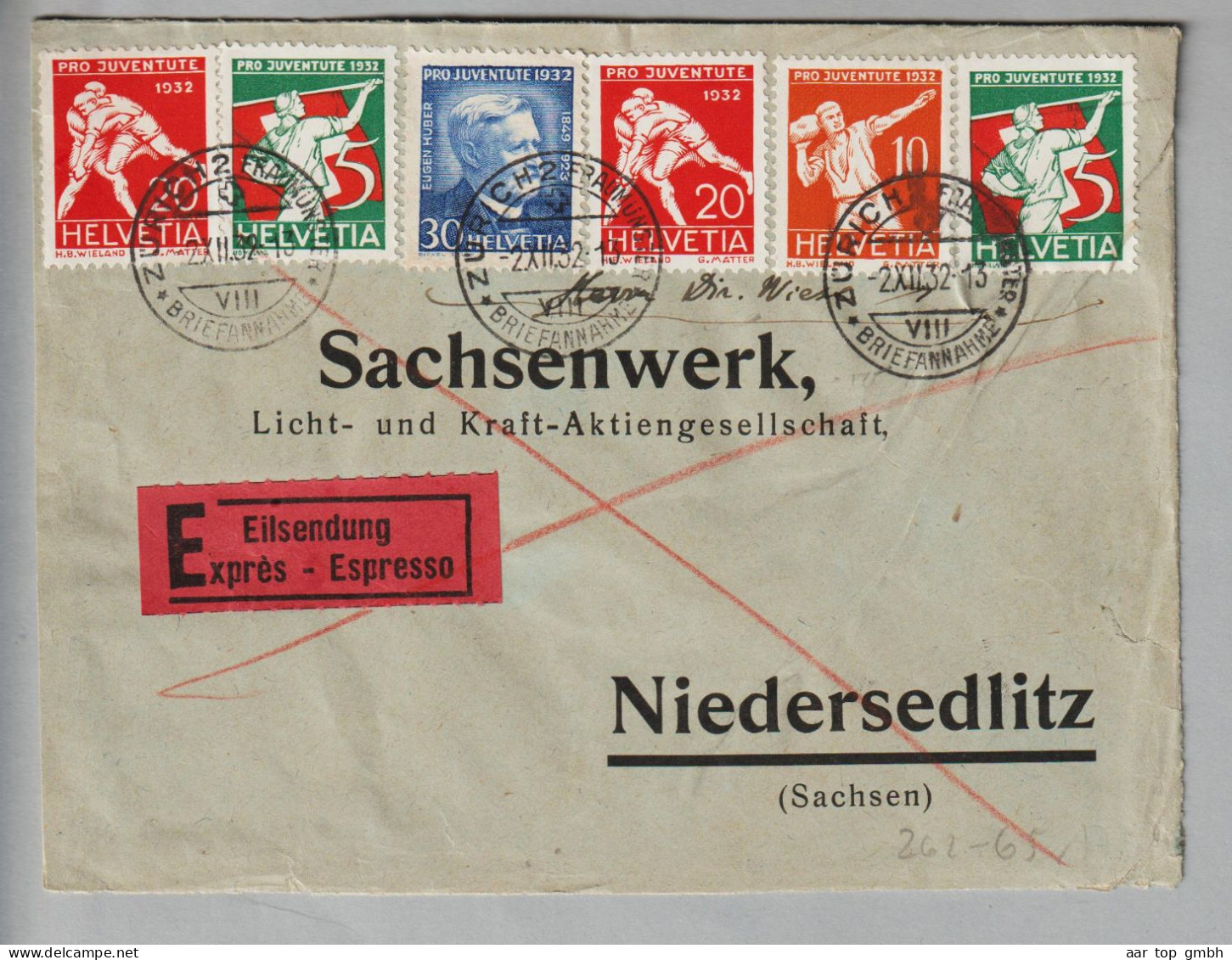 CH Pro Juventute 1932-12-02 Zürich2 Expressbrief Nach Niedersedlitz Satz PJ 1932 - Lettres & Documents
