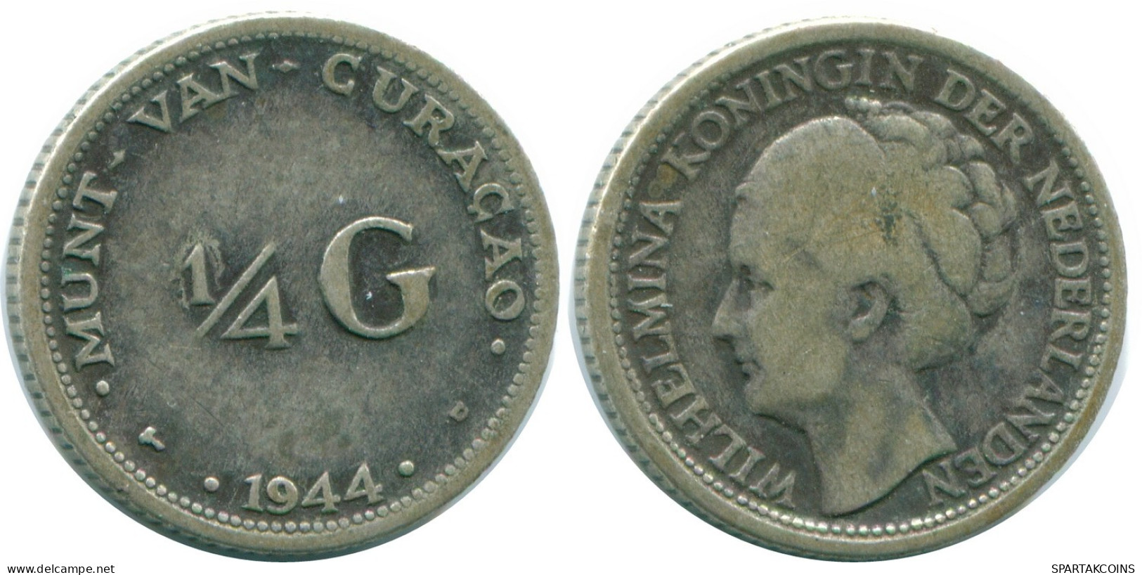 1/4 GULDEN 1944 CURACAO Netherlands SILVER Colonial Coin #NL10618.4.U.A - Curaçao