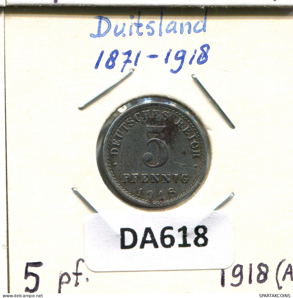 5 PFENNIG 1918 A GERMANY Coin #DA618.2.U.A - 5 Rentenpfennig & 5 Reichspfennig