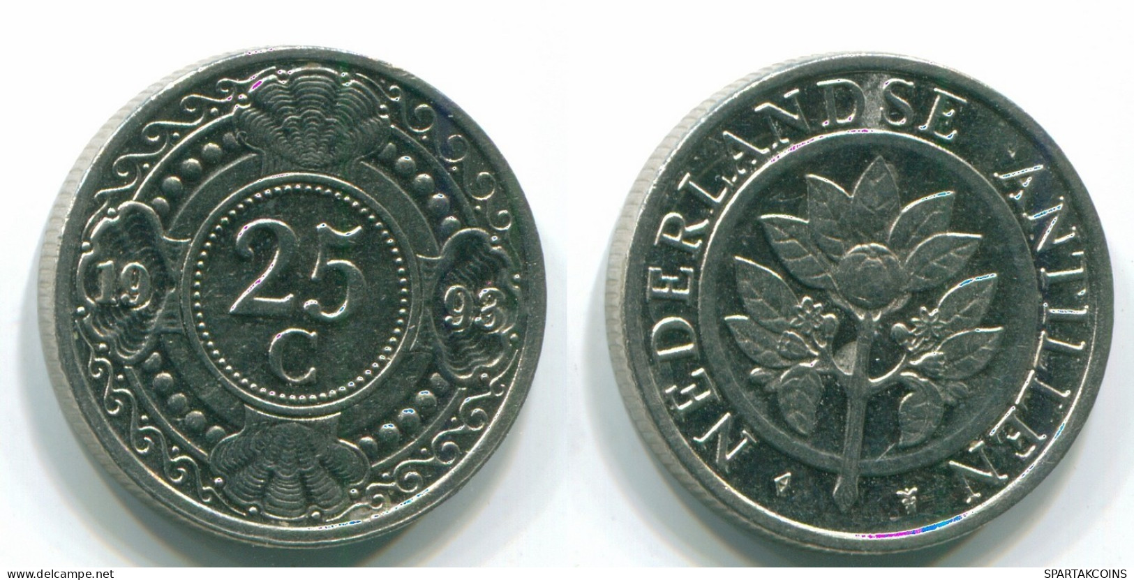 25 CENTS 1993 NETHERLANDS ANTILLES Nickel Colonial Coin #S11291.U.A - Netherlands Antilles
