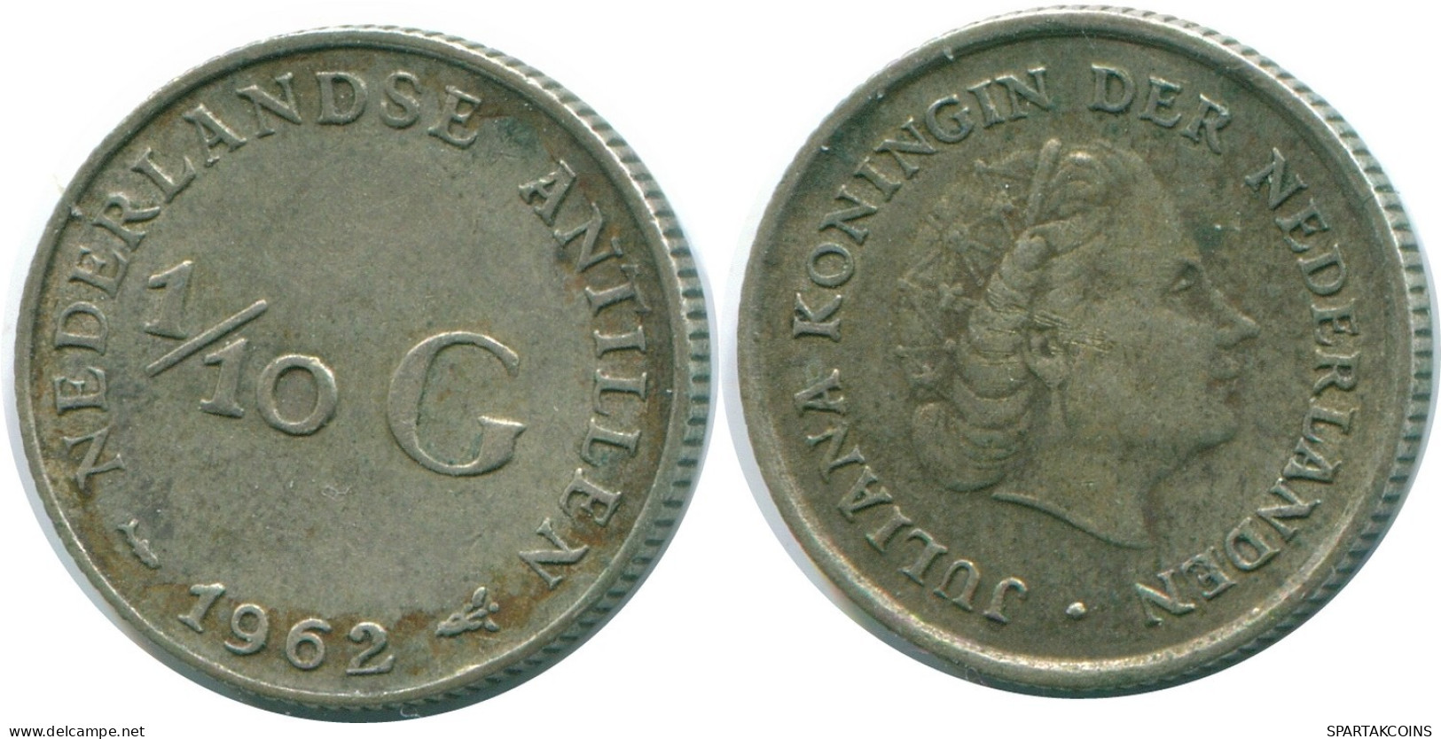 1/10 GULDEN 1962 NIEDERLÄNDISCHE ANTILLEN SILBER Koloniale Münze #NL12424.3.D.A - Antilles Néerlandaises