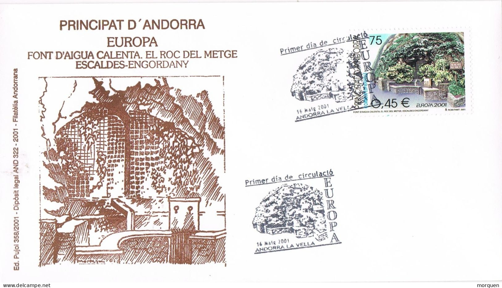 55112. Carta F.D.C. ANDORRA Francesa 2001. Tema EUROPA, Font Aigua Calenta Escaldes-Engordany - FDC