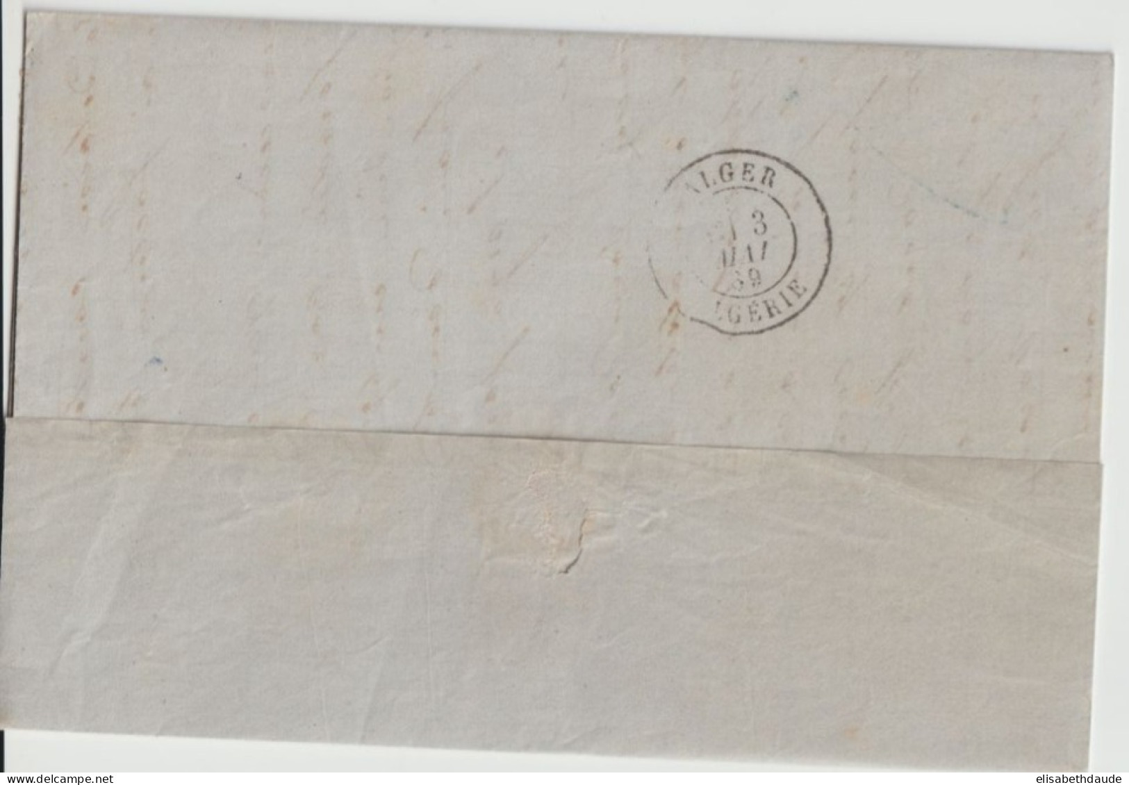 MARITIME ! - 1869 - BAT. A VAP. MARSEILLE (IND 10) / LETTRE  => ALGER (ALGERIE) - Poste Maritime