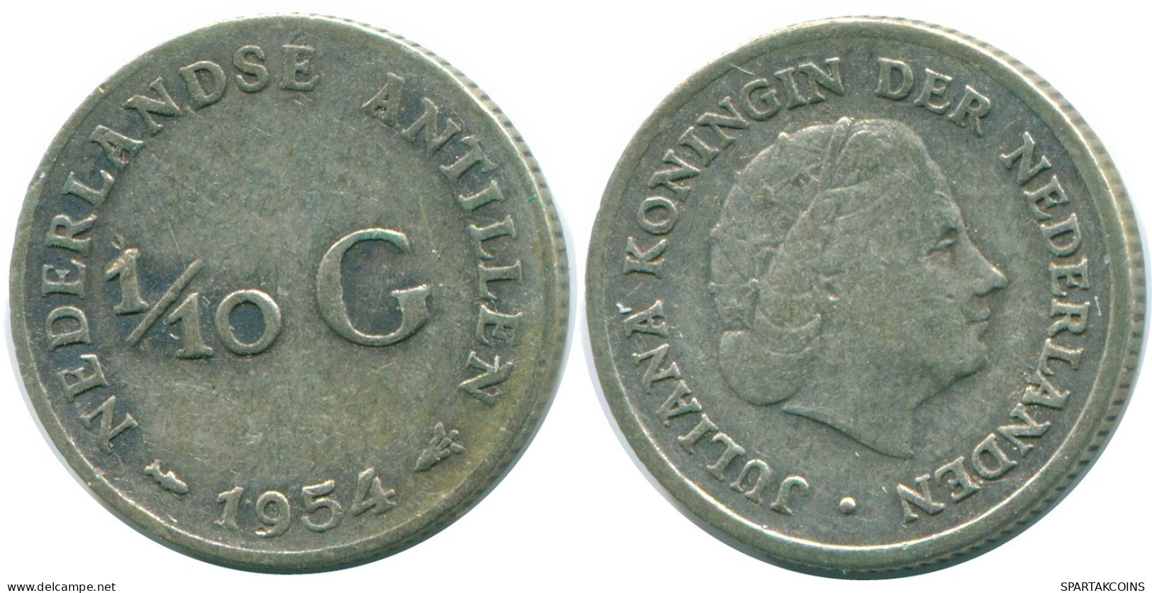 1/10 GULDEN 1954 NIEDERLÄNDISCHE ANTILLEN SILBER Koloniale Münze #NL12045.3.D.A - Antilles Néerlandaises