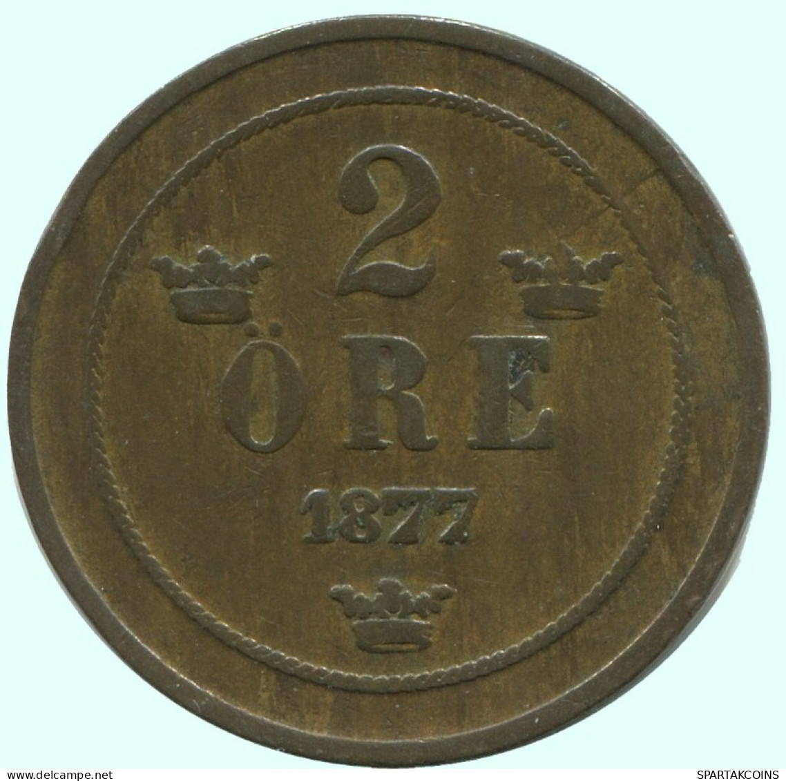 2 ORE 1877 SWEDEN Coin #AC910.2.U.A - Suède