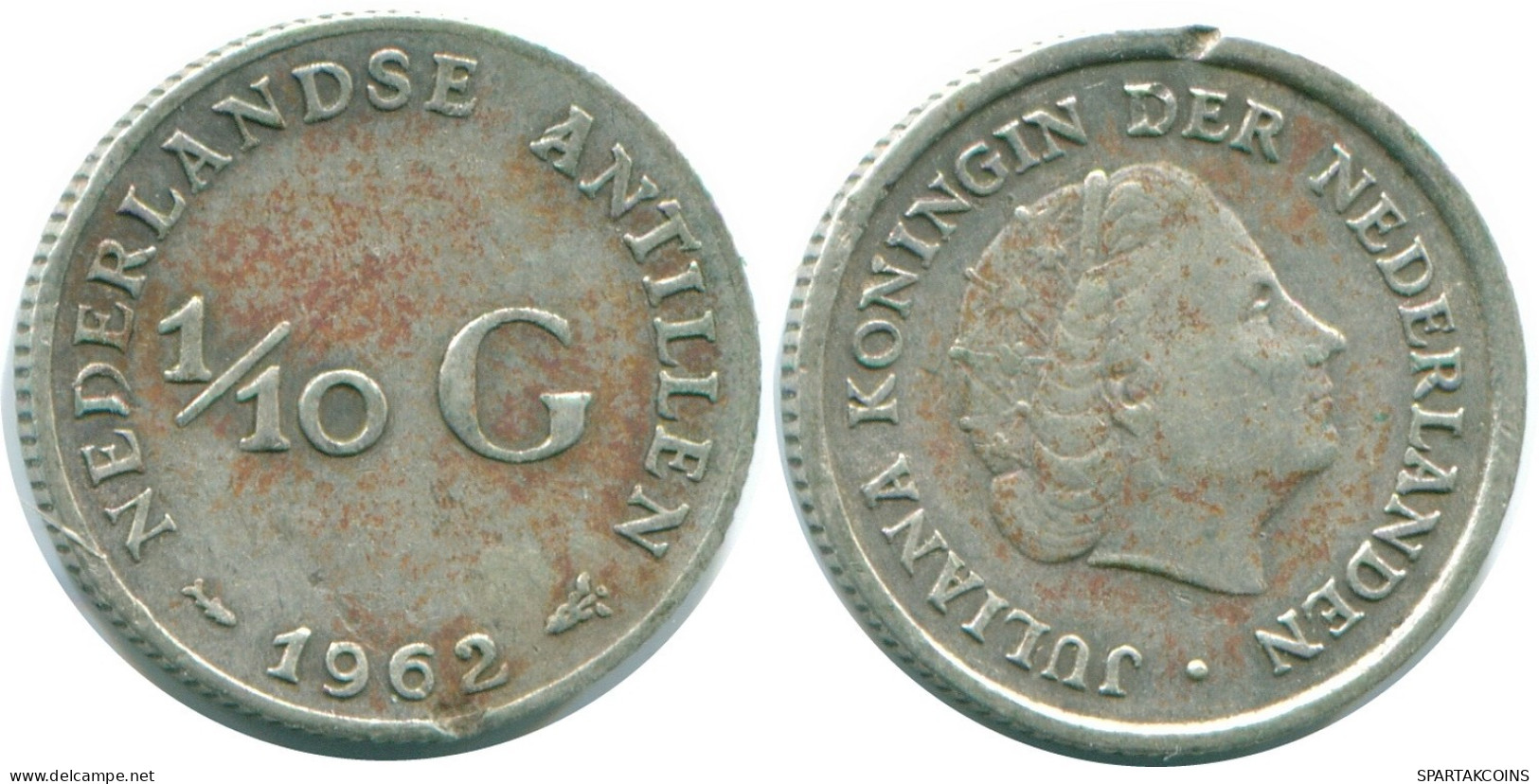 1/10 GULDEN 1962 NIEDERLÄNDISCHE ANTILLEN SILBER Koloniale Münze #NL12403.3.D.A - Niederländische Antillen