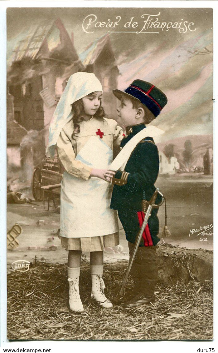CPA Patriotique Ecrite En 1915 * COEUR De FRANÇAISE Couple Enfants Petite Fille Infirmière Croix Rouge Et Garçon Soldat - Patriotiques