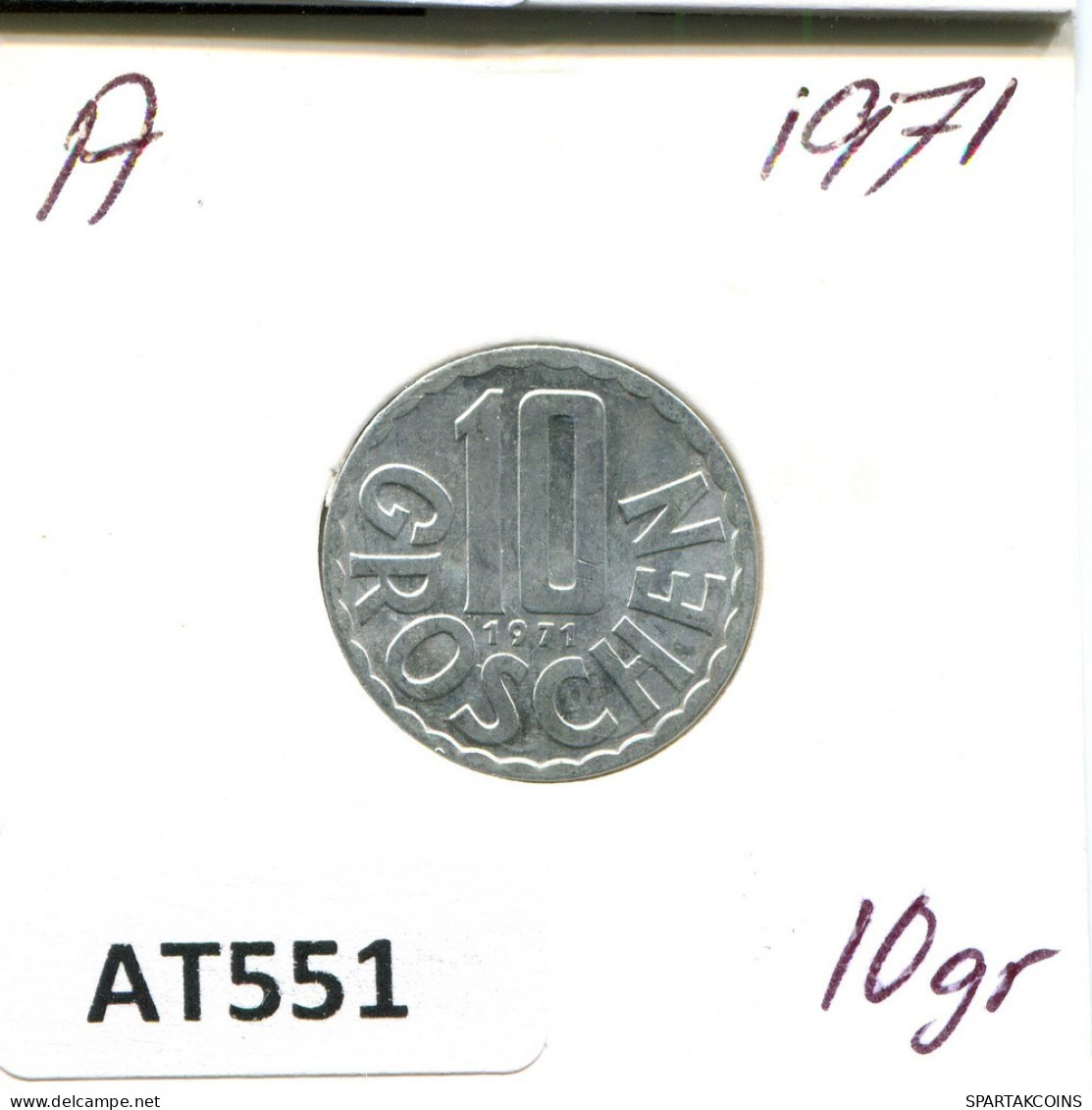 10 GROSCHEN 1971 AUSTRIA Moneda #AT551.E.A - Austria